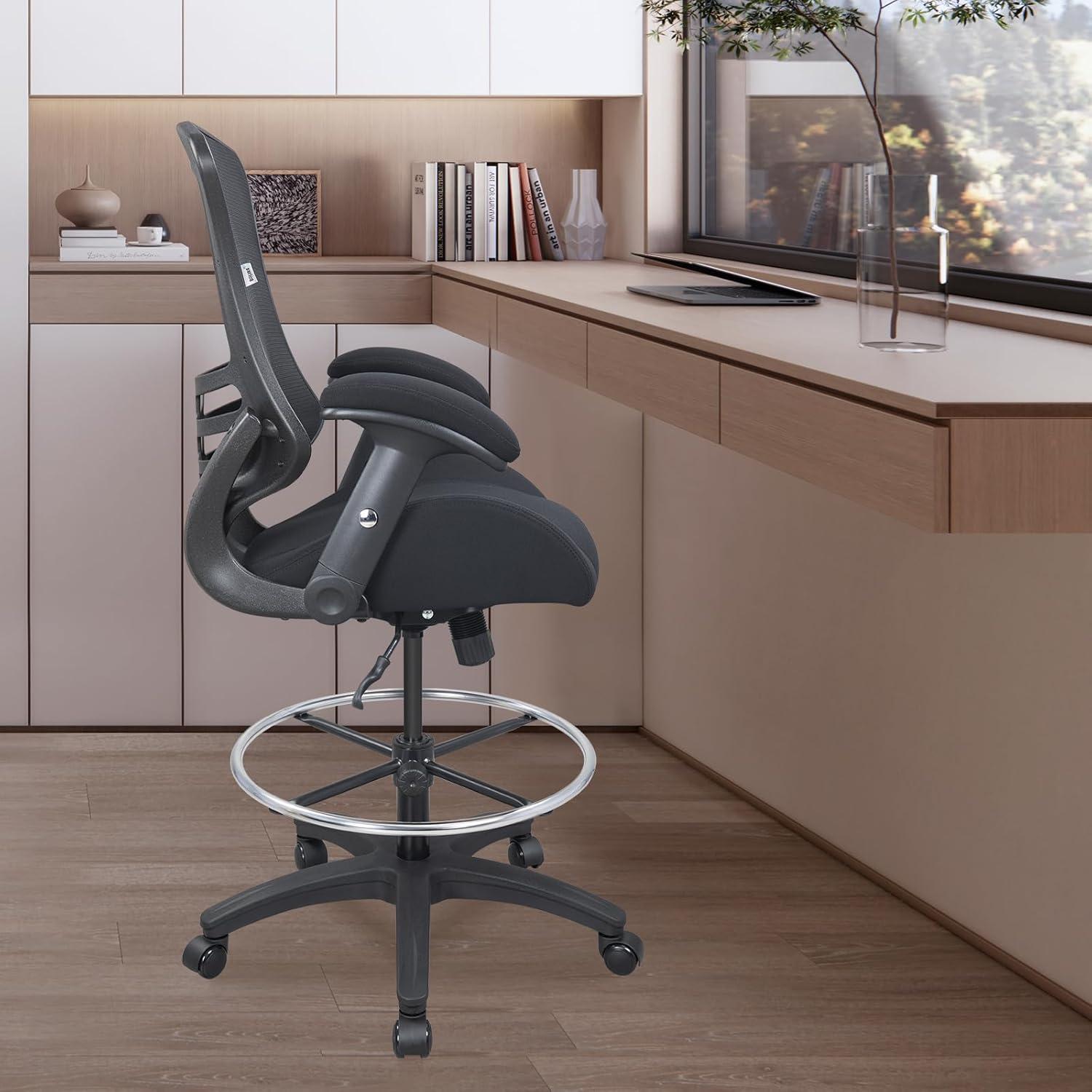 Archimedes Mid-Back Swivel Office Chair with Foot Ring and Flip-Up Arms