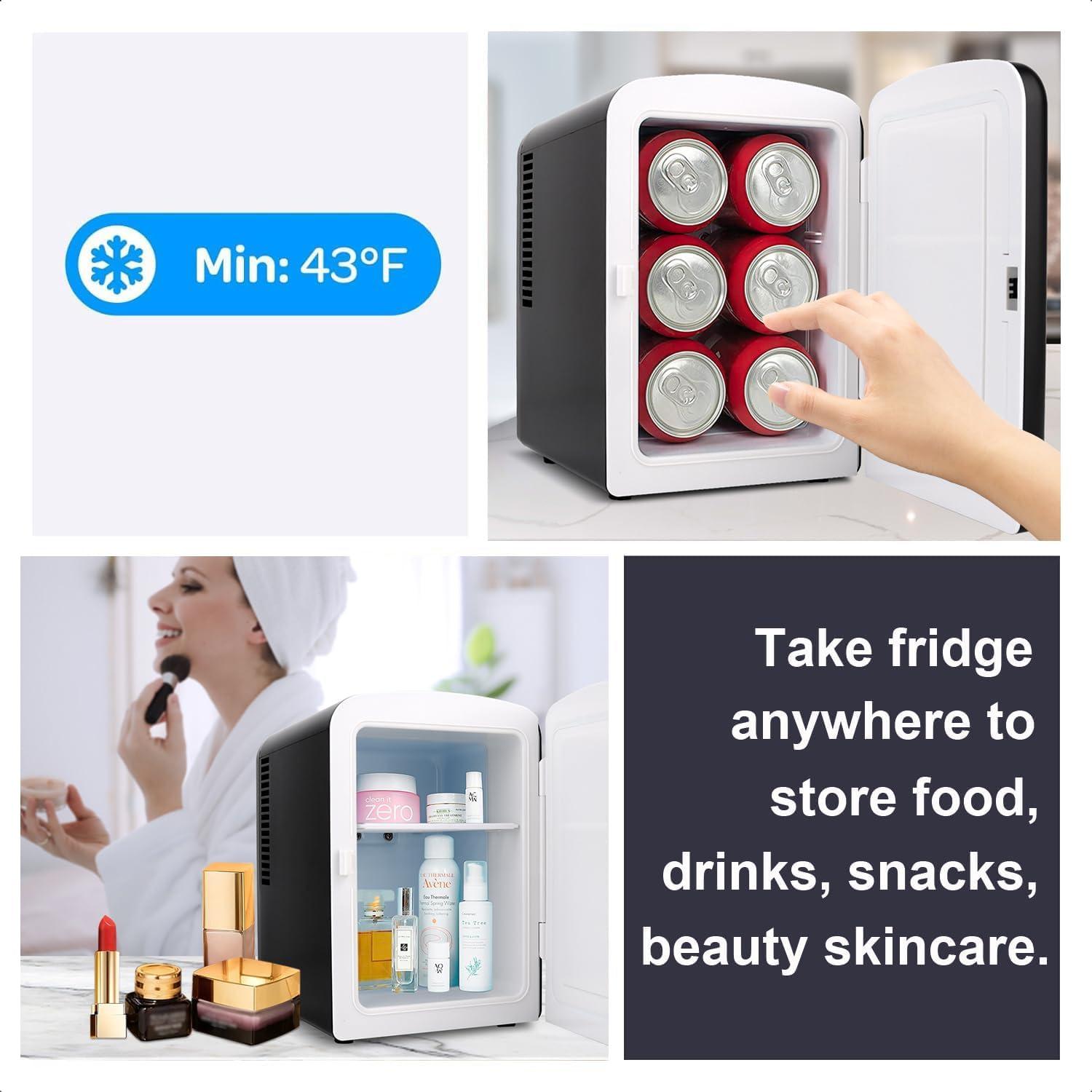 Living Enrichment Mini Fridge 4 Liter/6 Can Skincare Fridge, AC 120V DC 12V