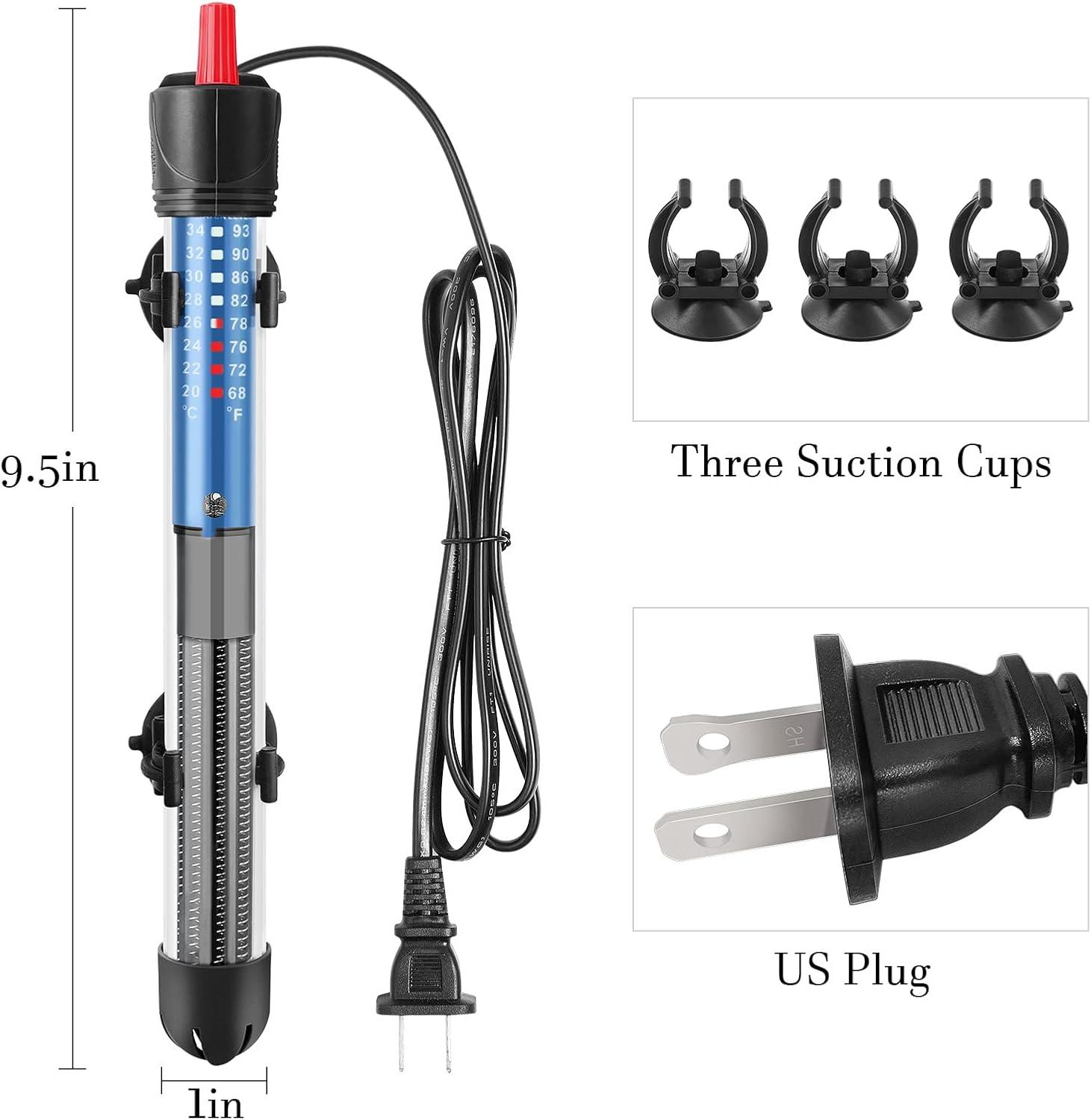 Adjustable 100W Submersible Glass Aquarium Heater with Thermometer