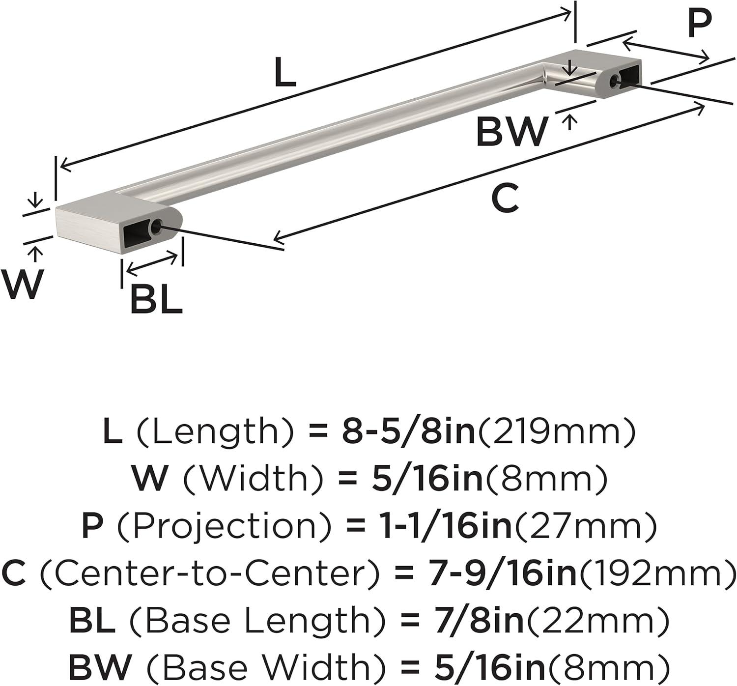 8.63" Brushed Nickel Modern Cabinet Pull with Mounting Hardware