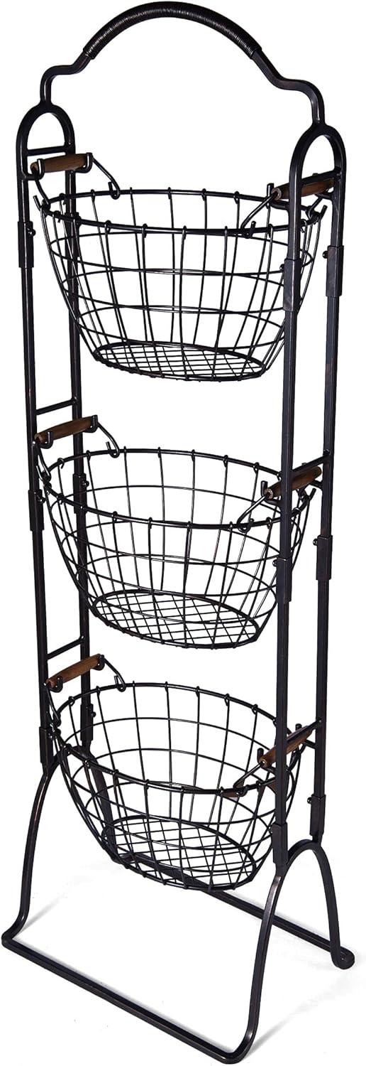 Harbor Antique Black 3-Tier Adjustable Metal Storage Basket