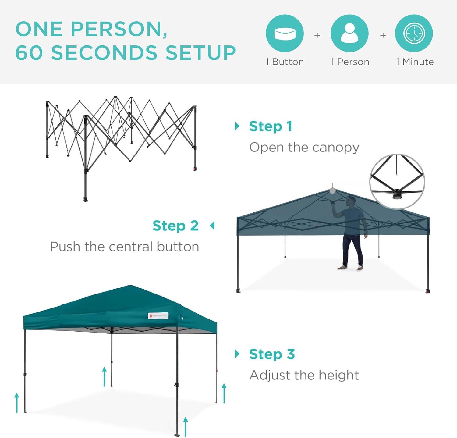 Cerulean Blue Adjustable Height Pop-Up Canopy Tent with Storage Bag