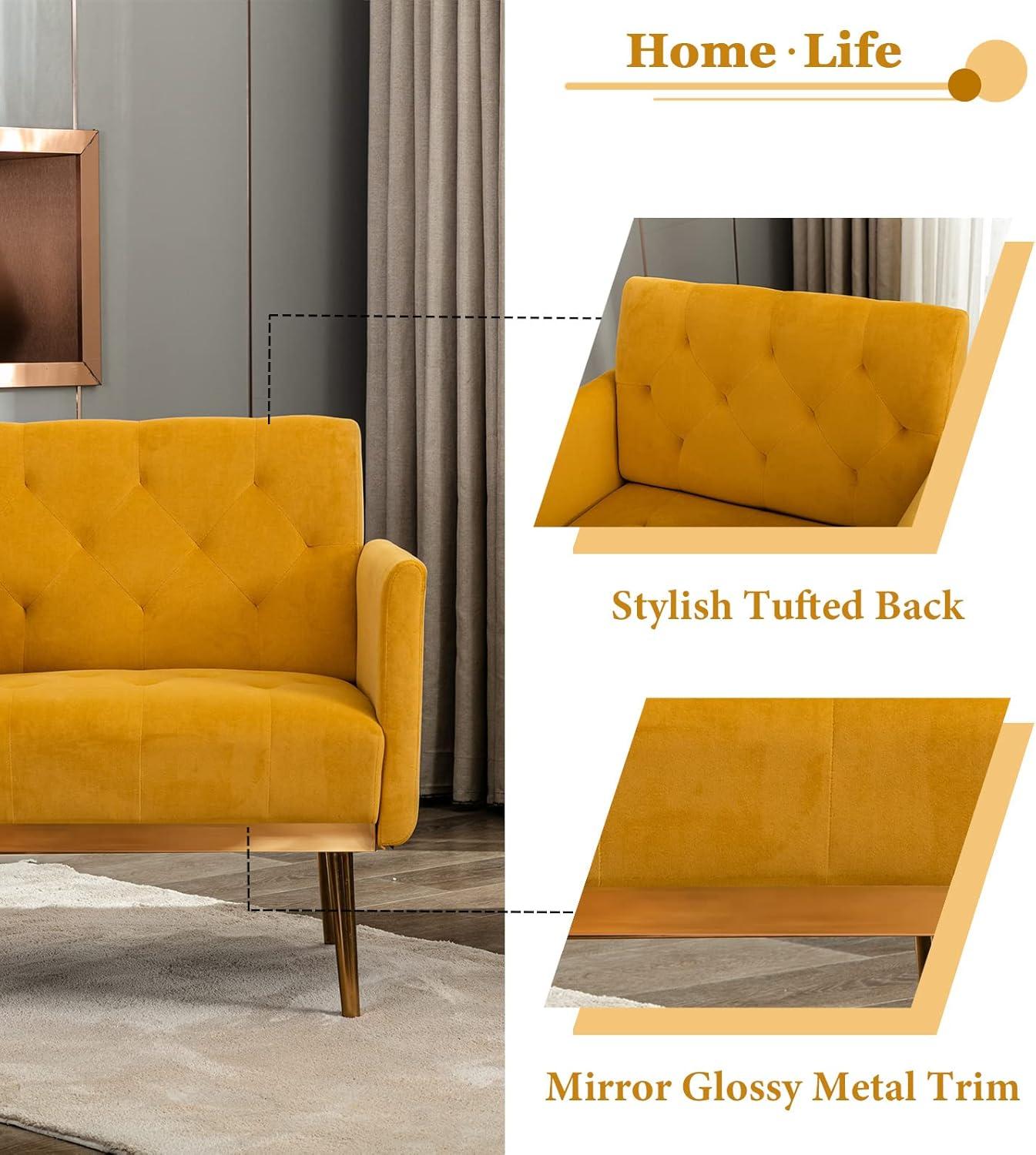 Mustard Velvet Barrel Accent Chair with Rose Gold Trim