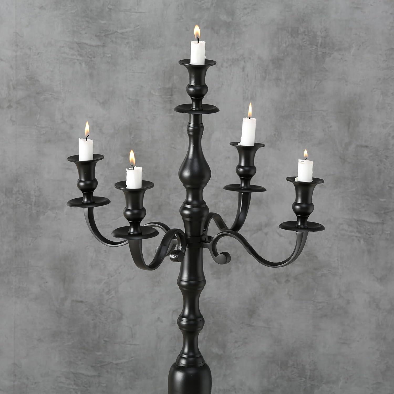 Hamptons Five Candle Candelabra, Rustic Black Finish, Centerpiece, Hand Crafted of Cast Aluminum Nickel, Tall, Over 3 FT High, (41.25  Inches)