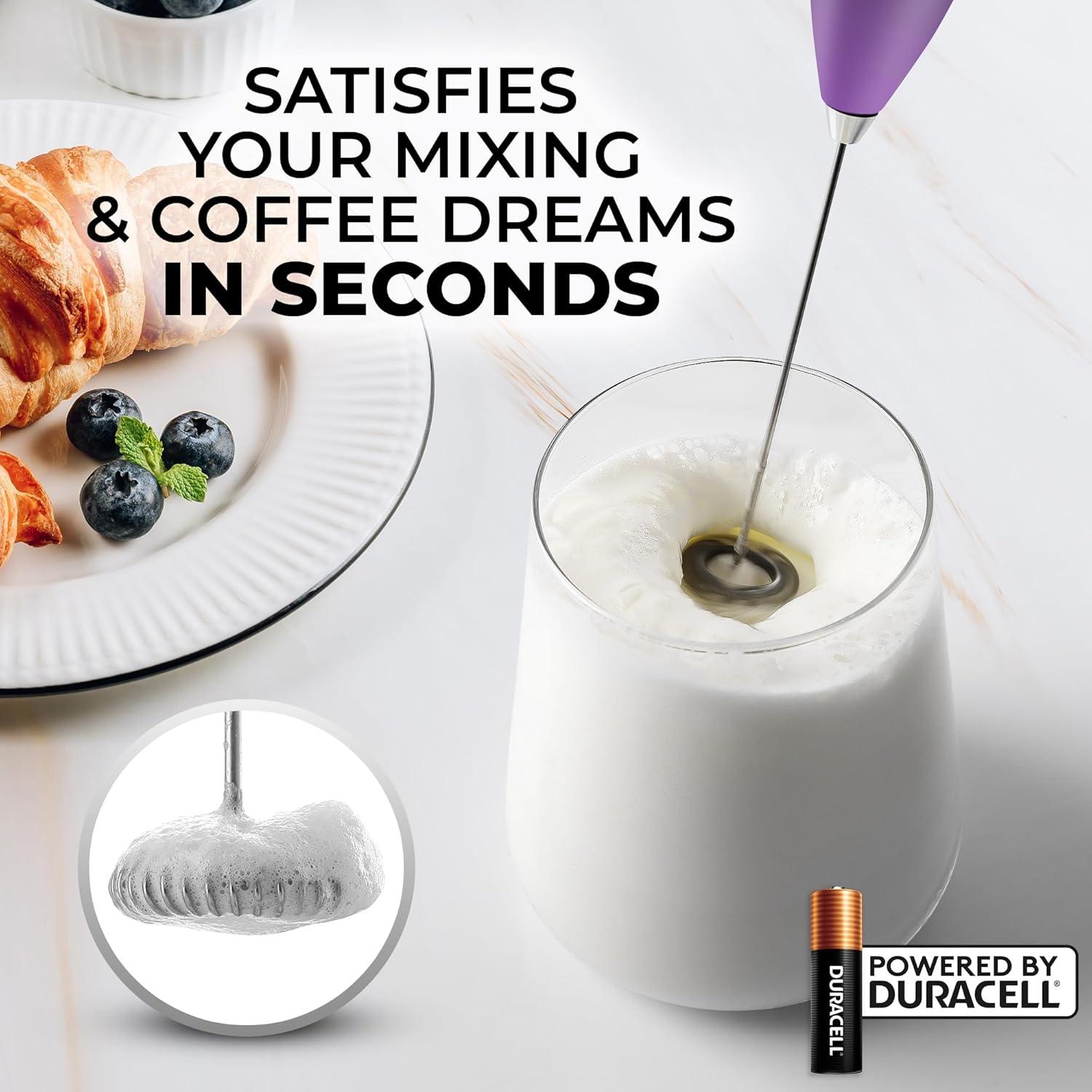 Zulay Kitchen Zulay Kitchen Milk Frother with Batteries 4pcs Duracell Included - Handheld Milk Frother Wand Drink Mixer for Coffee, Latte, Cappuccino, Tea, Hot Chocolate