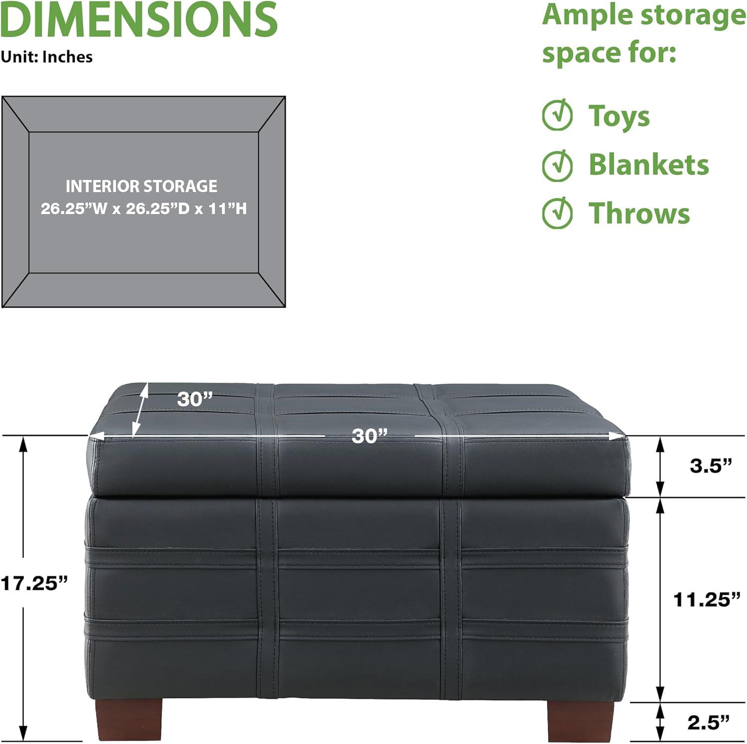 Detour Strap Square Storage Ottoman in Azure Blue Fabric