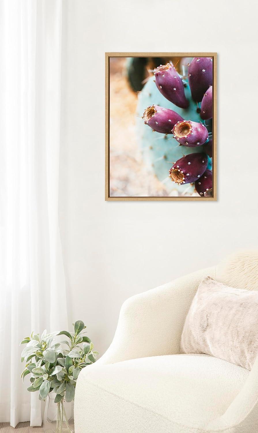 Kate and Laurel Sylvie Arizona Prickly Pear Cactus Framed Canvas Wall Art by Stephanie Klatt, 18x24 Natural, Desert Landscape Cacti Photo Art for Wall