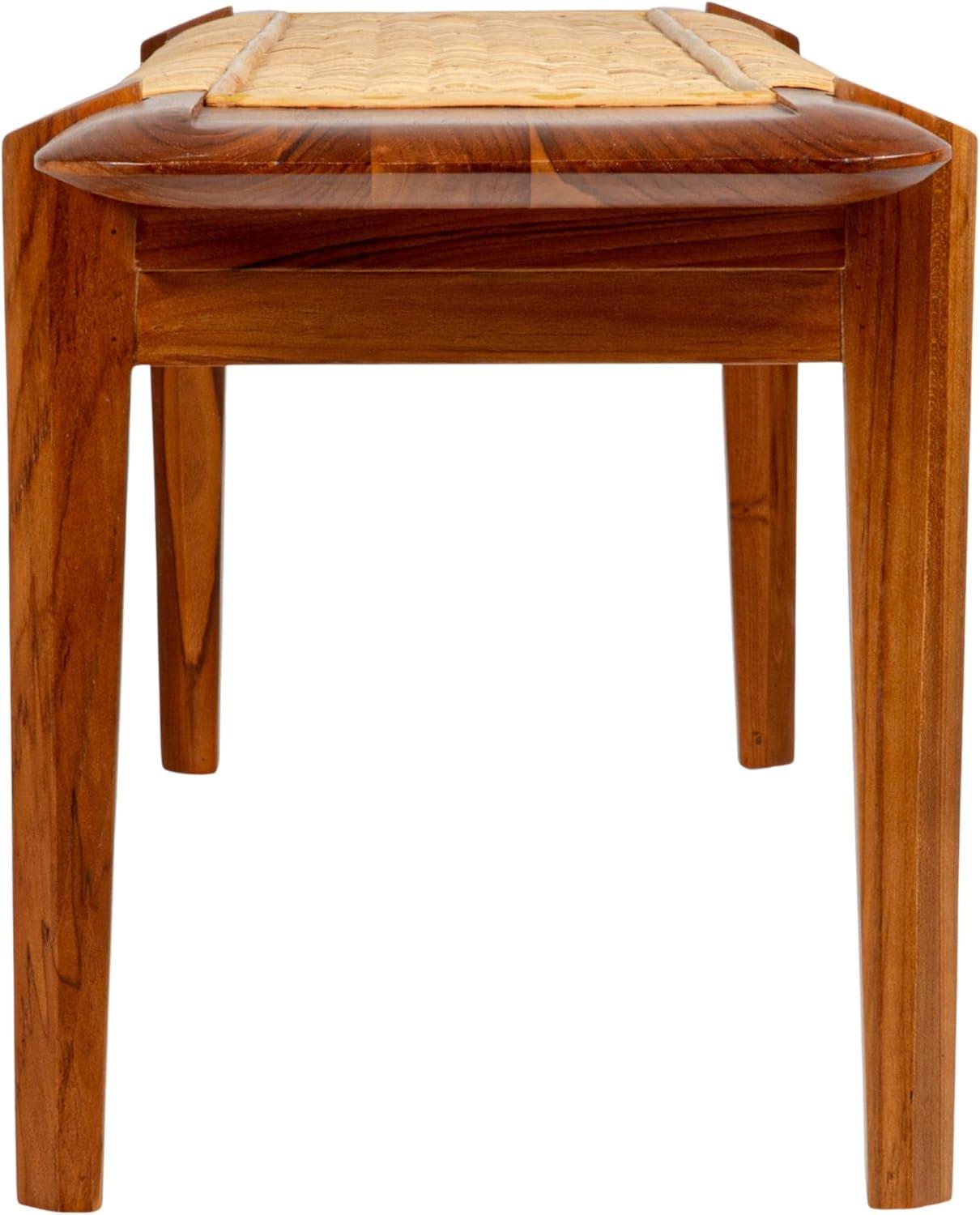 Creative Co-Op Long Teakwood and Rattan Bench, Natural