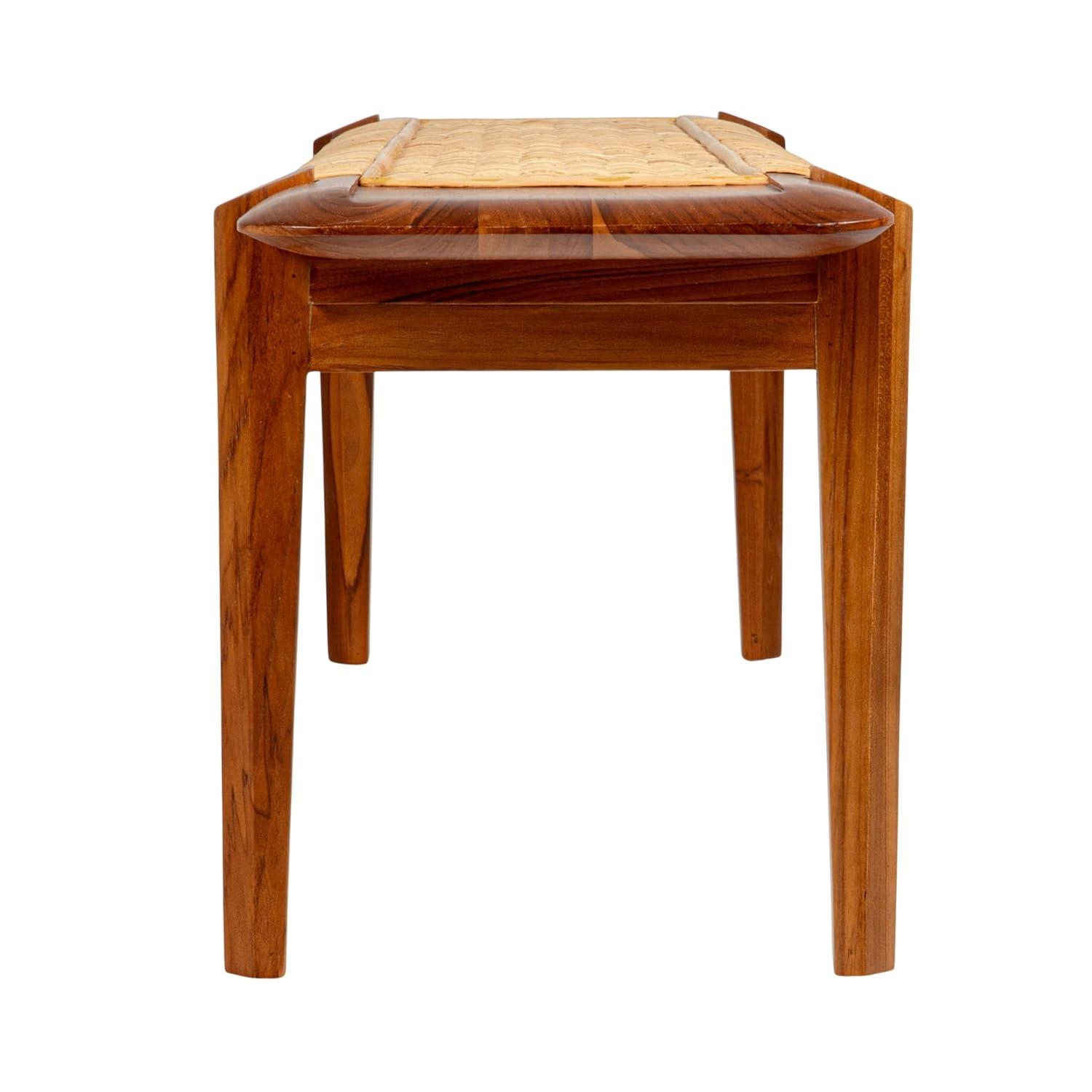 Creative Co-Op Long Teakwood and Rattan Bench, Natural