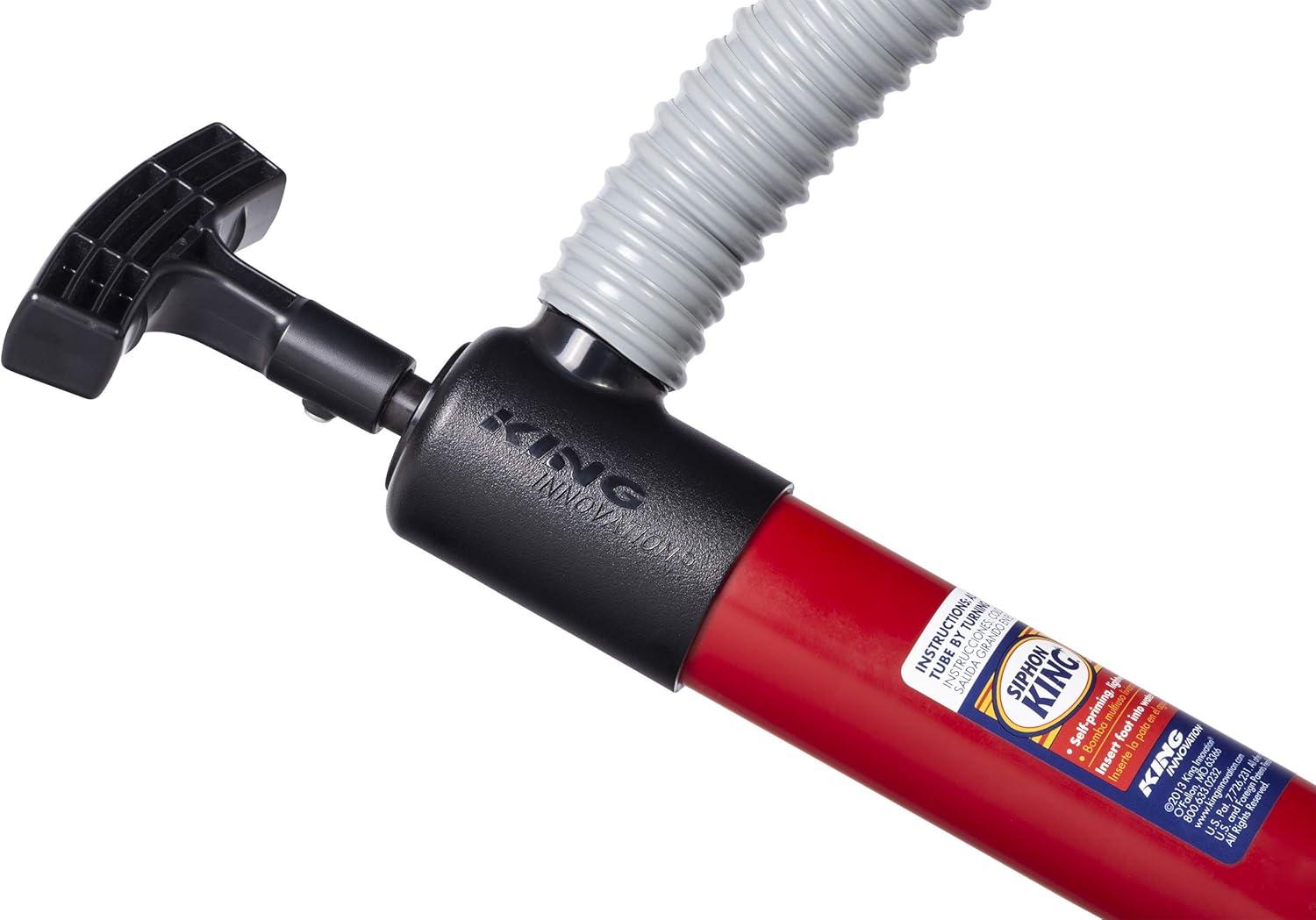 Red 36" x 72" Plastic Hand Pump Siphon with Flexible Hose