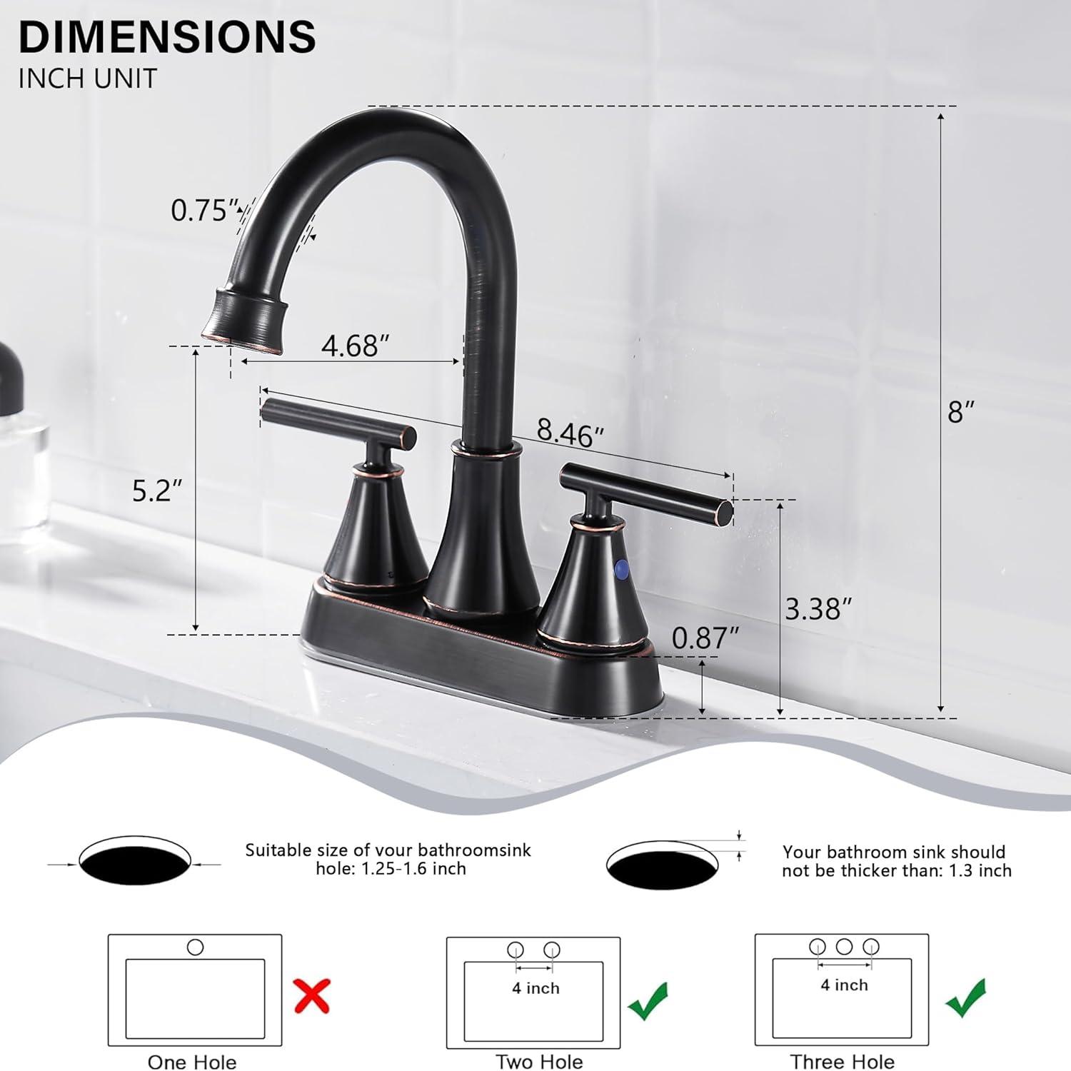 Oil Rubbed Bronze 4-Inch 2-Handle Stainless Steel Bathroom Faucet