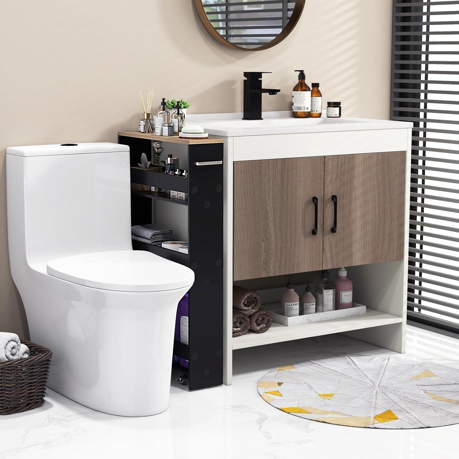 Costway Rolling Kitchen Slim Storage Cart Mobile Shelving Organizer with Handle Black