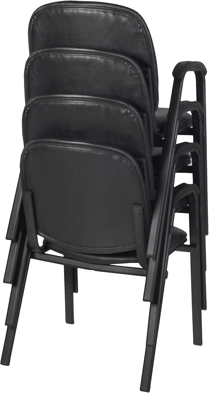 Regency Ace Vinyl Guest Stacking Chair with Arms (4 pack)- Midnight Black