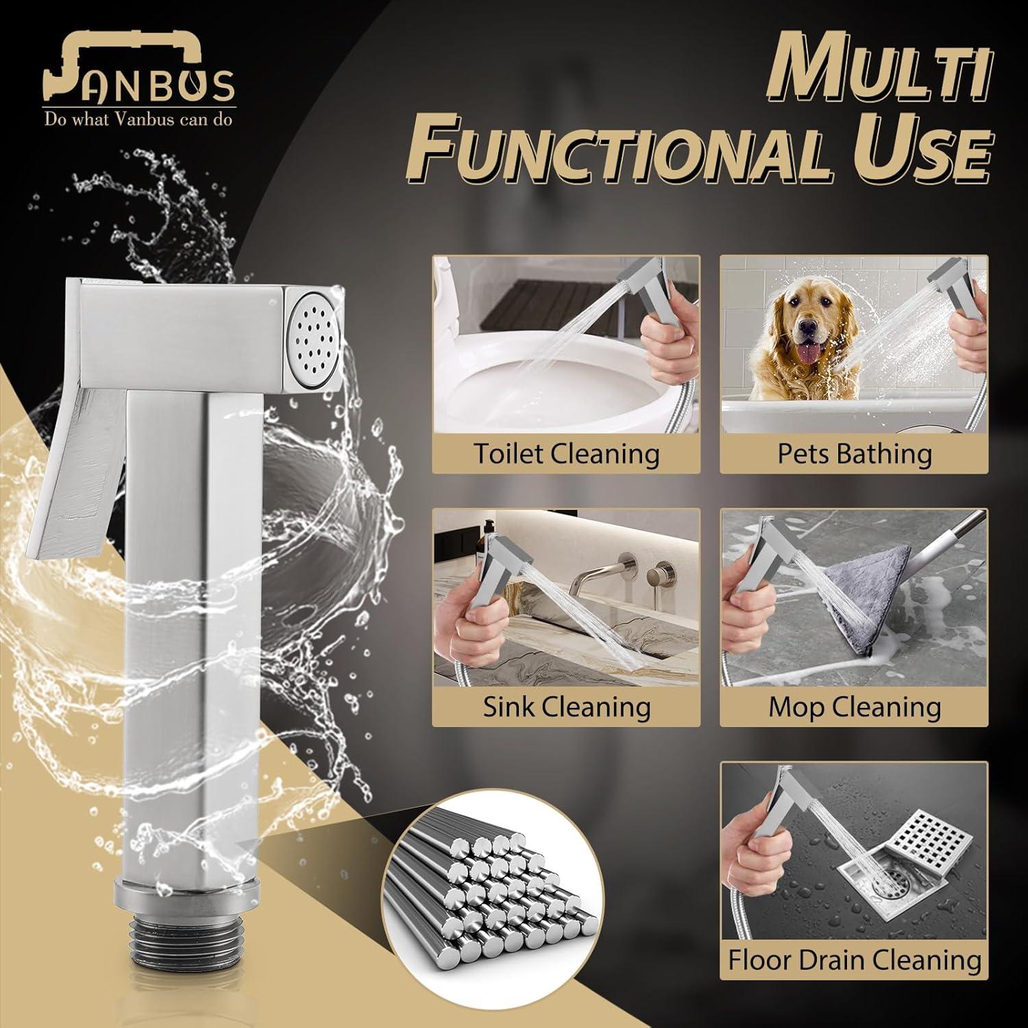 AWZTOO Handheld Bidet Sprayer Stainless Steel Brushed Nickel Bidet Hand Held Sprayer for Toilet Shattaf Toilet Attachment
