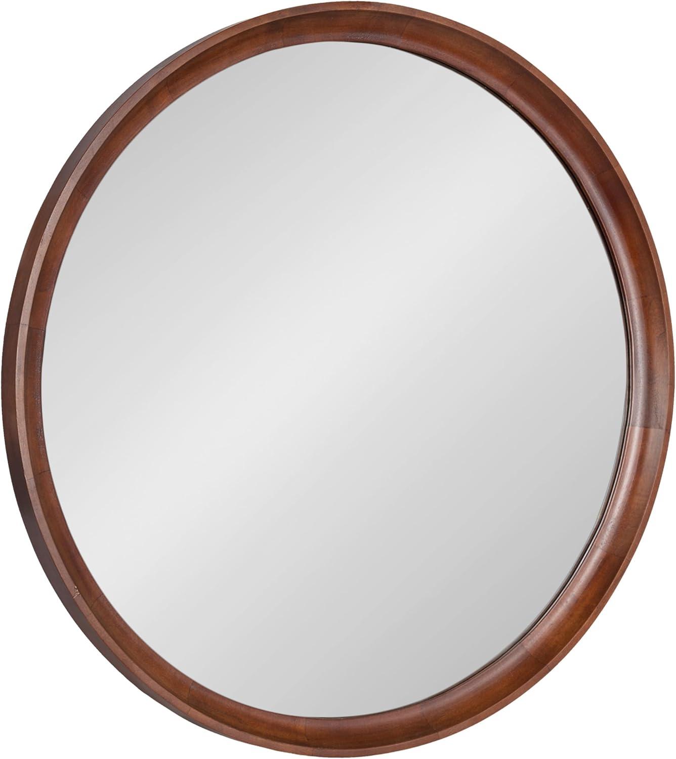 Kate and Laurel Hatherleig Round Wood Round Mirror, 30" Diameter, Rustic Brown
