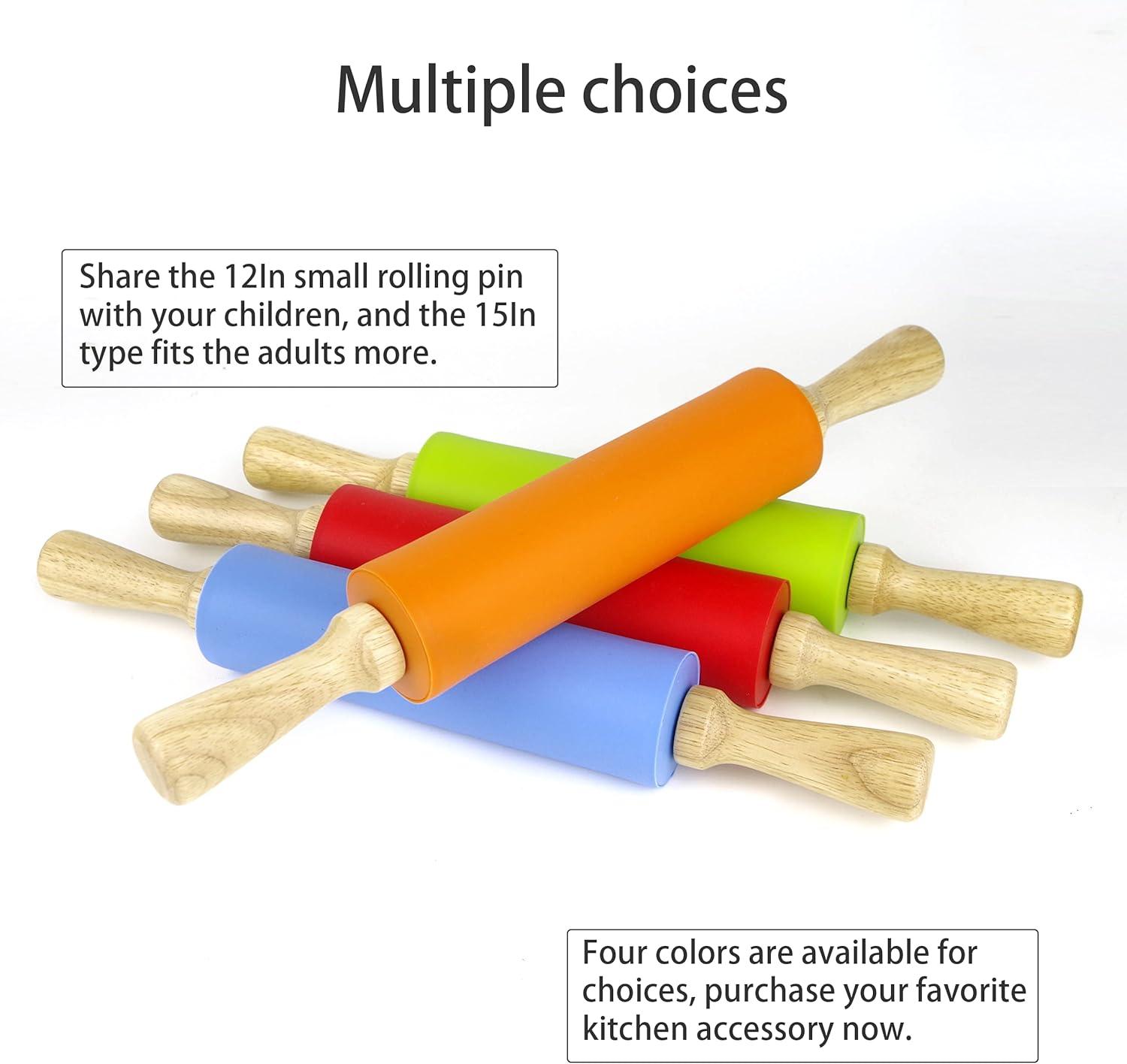 Compact Orange Silicone Rolling Pin with Wooden Handles