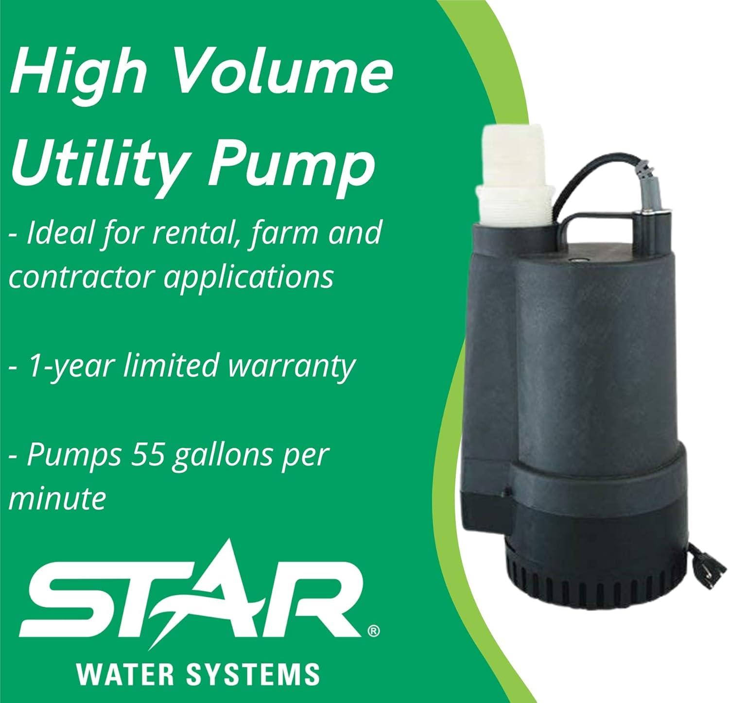 Star ½ HP Black Thermoplastic Submersible Utility Pump