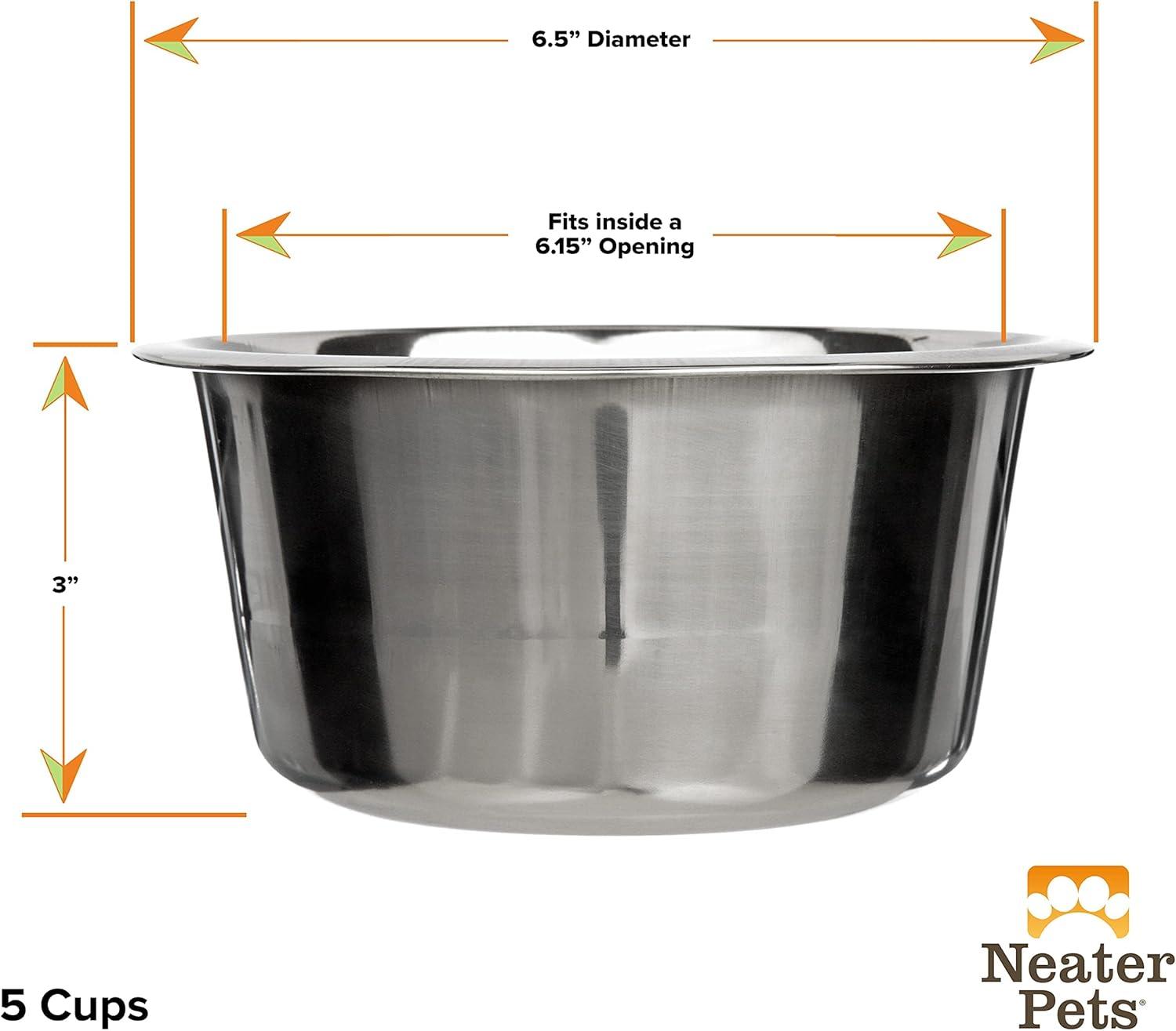 Stainless Steel 5-Cup Pet Bowl for Food and Water