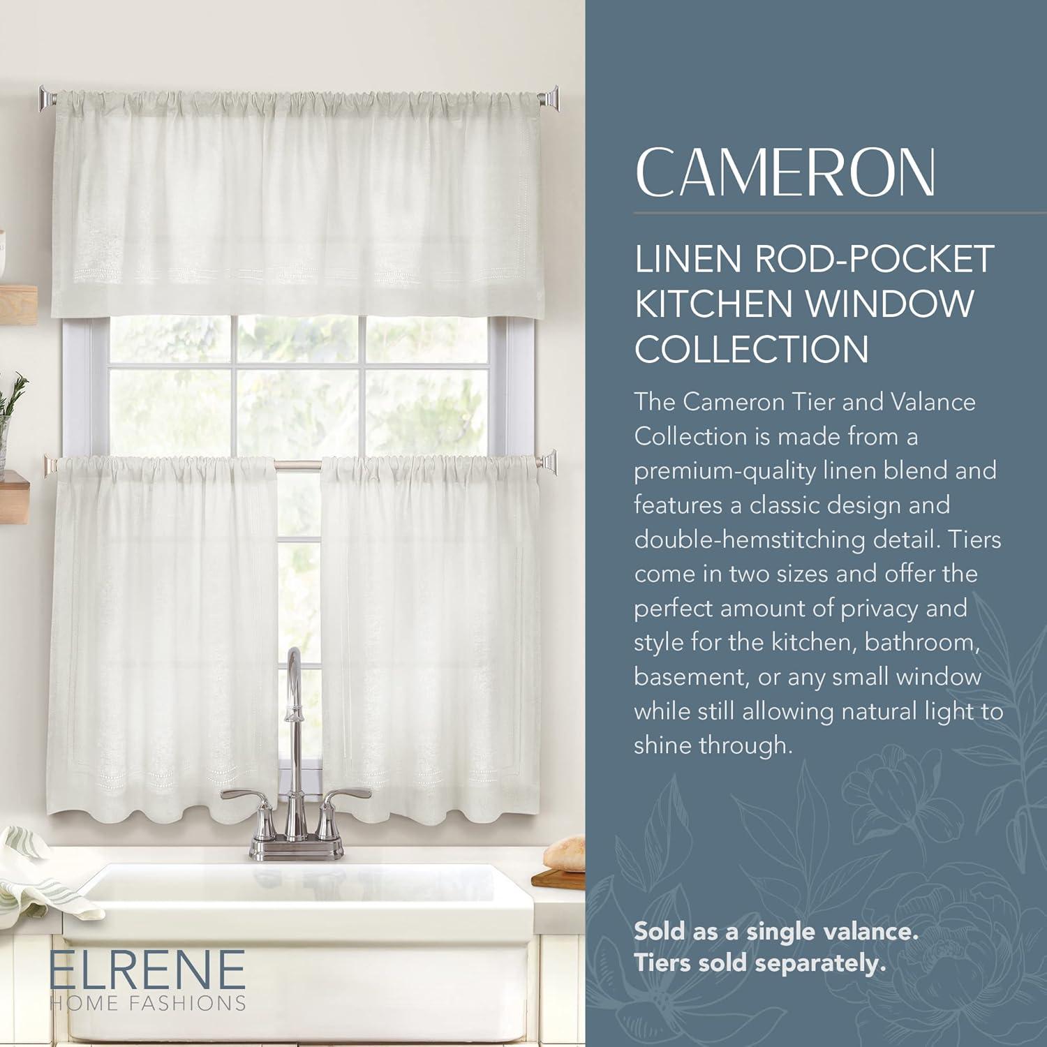 Cameron Linen Rod Pocket Kitchen Window Valance - 60" x 15" - Elrene Home Fashions