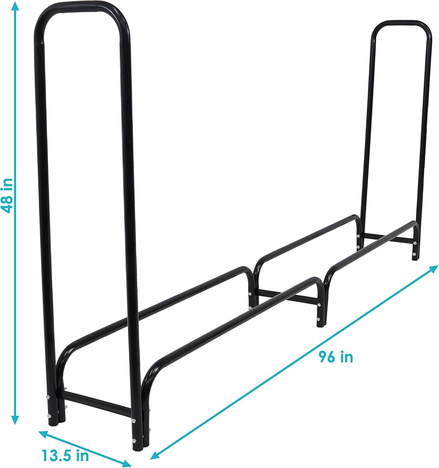 8-Foot Black Powder-Coated Steel Firewood Log Rack