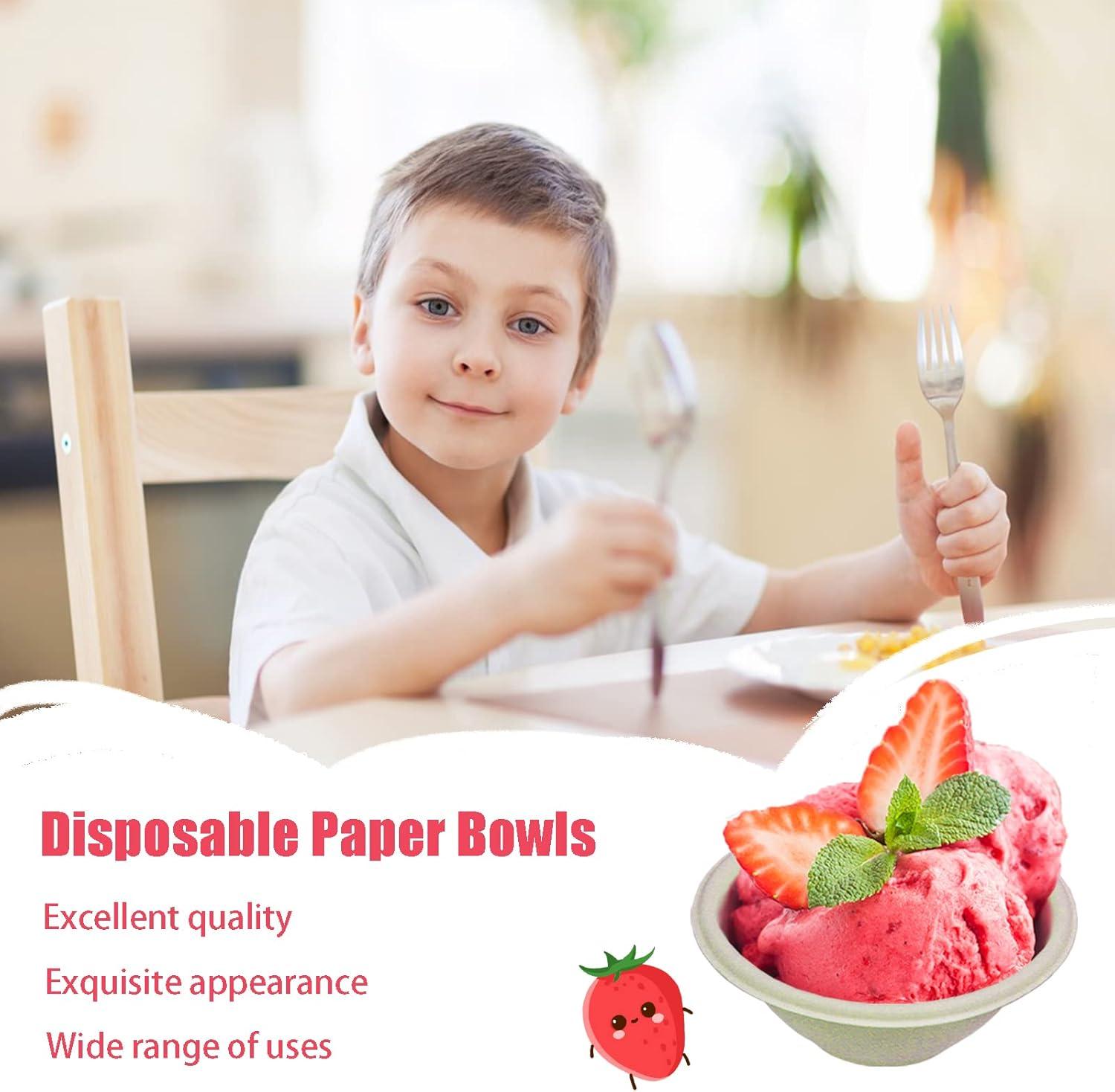 100 Pack 8oz Compostable Paper Bowls,Heavy-Duty Disposable Natural Bagasse Bowls,Biodegradable Soup Bowls,Eco-Friendly,Heat Resistant,for Ice Cream,Salad,Soup,Snack,Dessert,Pasta,Hot or Cold Use