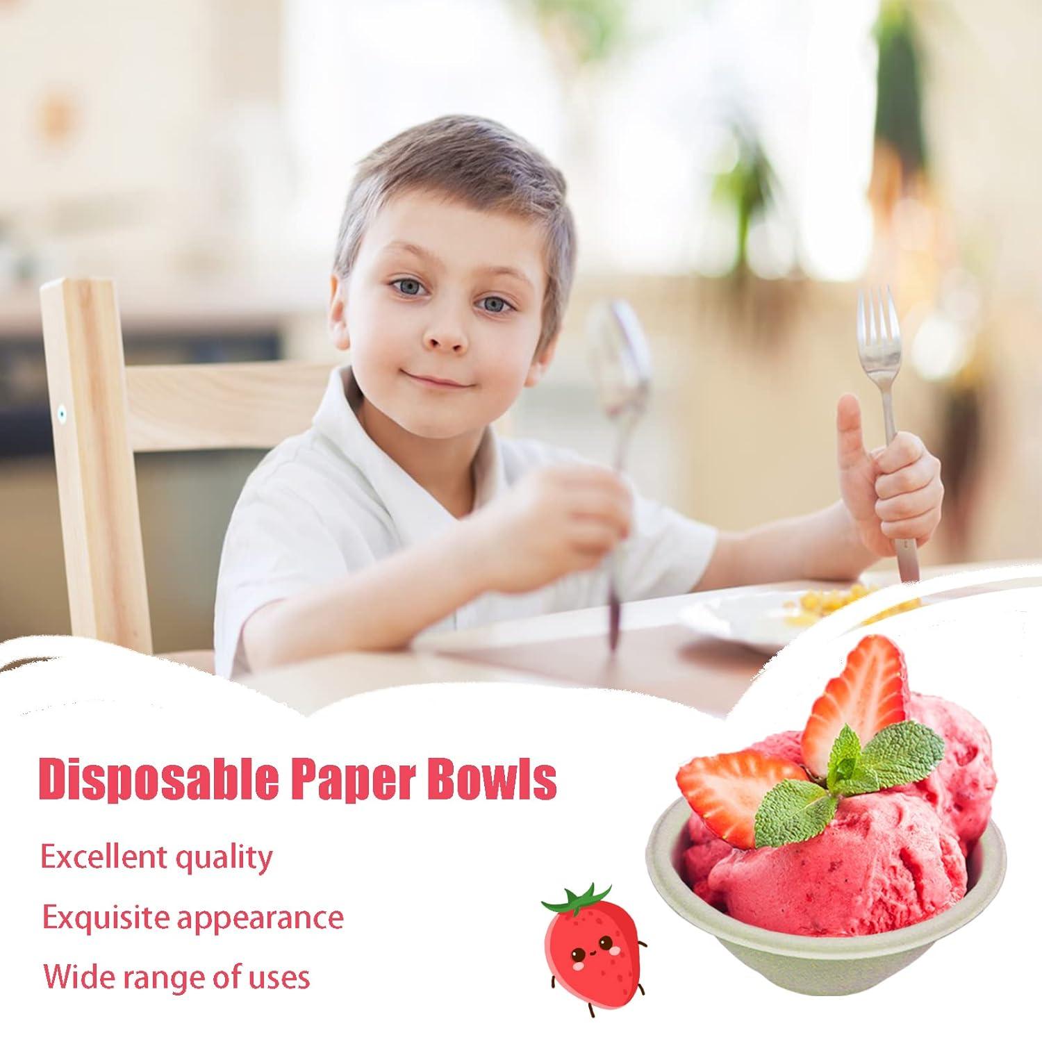 100 Pack 8oz Compostable Paper Bowls,Heavy-Duty Disposable Natural Bagasse Bowls,Biodegradable Soup Bowls,Eco-Friendly,Heat Resistant,for Ice Cream,Salad,Soup,Snack,Dessert,Pasta,Hot or Cold Use