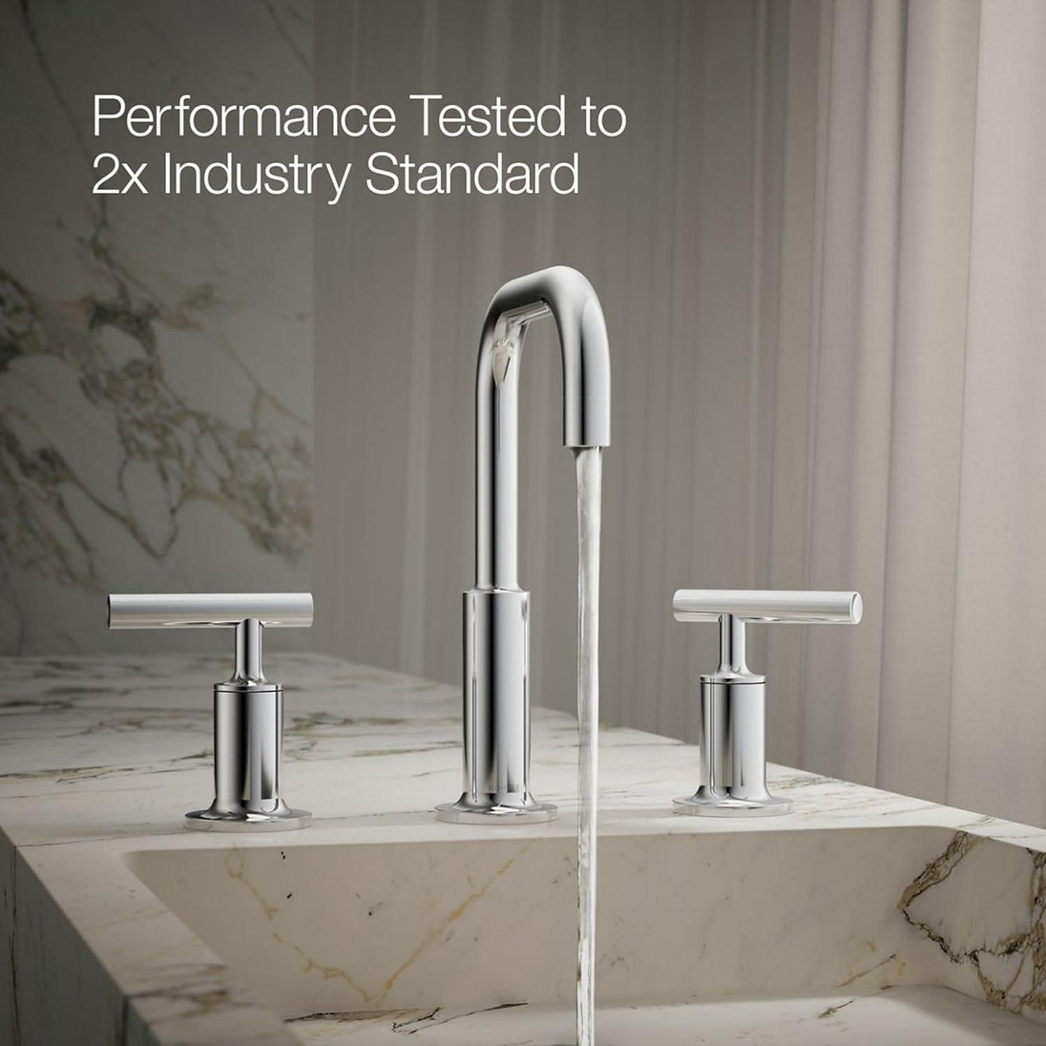 Purist® Widespread Faucet with Drain Assembly Low Lever Handles and Low Gooseneck Spout