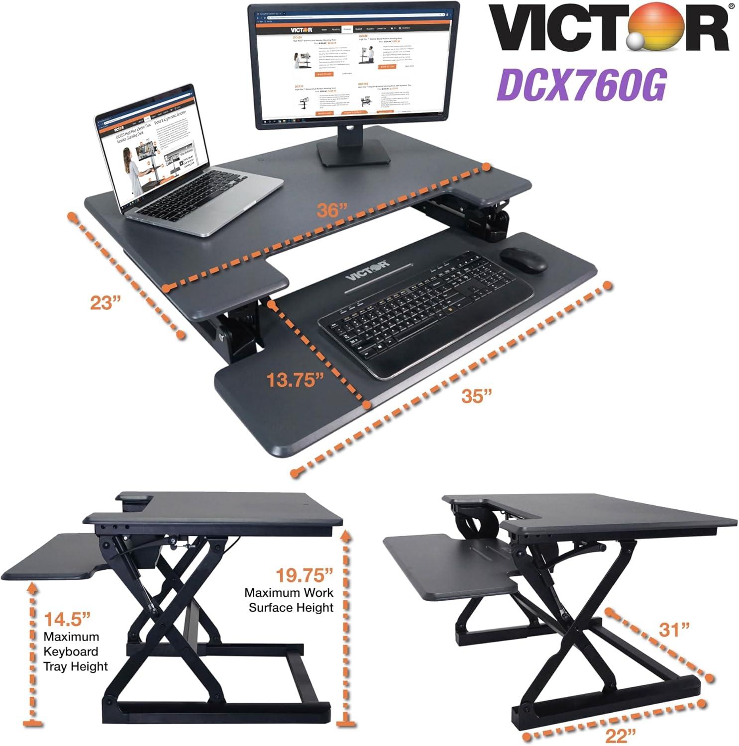 Elevate 36" Charcoal Gray & Black Wood Steel Sit-Stand Desk Converter