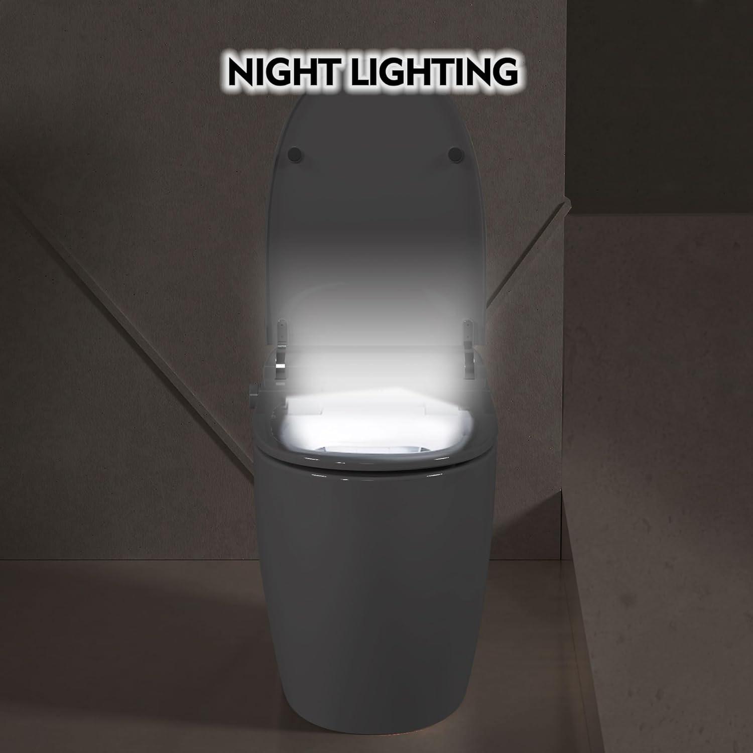 Heated Seat Smart Toilet, One Piece Toilet, Automatic Flush Tank Less Toilet Without Bidet, With Foot Sensor Flush Night Light, Knob Control, Power Outage Flushing, Soft Close Cover