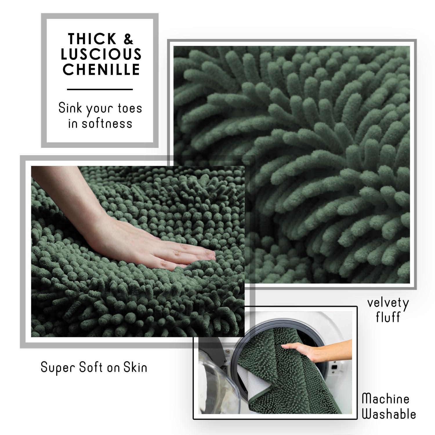 Hearth & Harbor Bathroom Rugs, Chenille Bath Mat - Hunter Green Bath Rug, 26x44