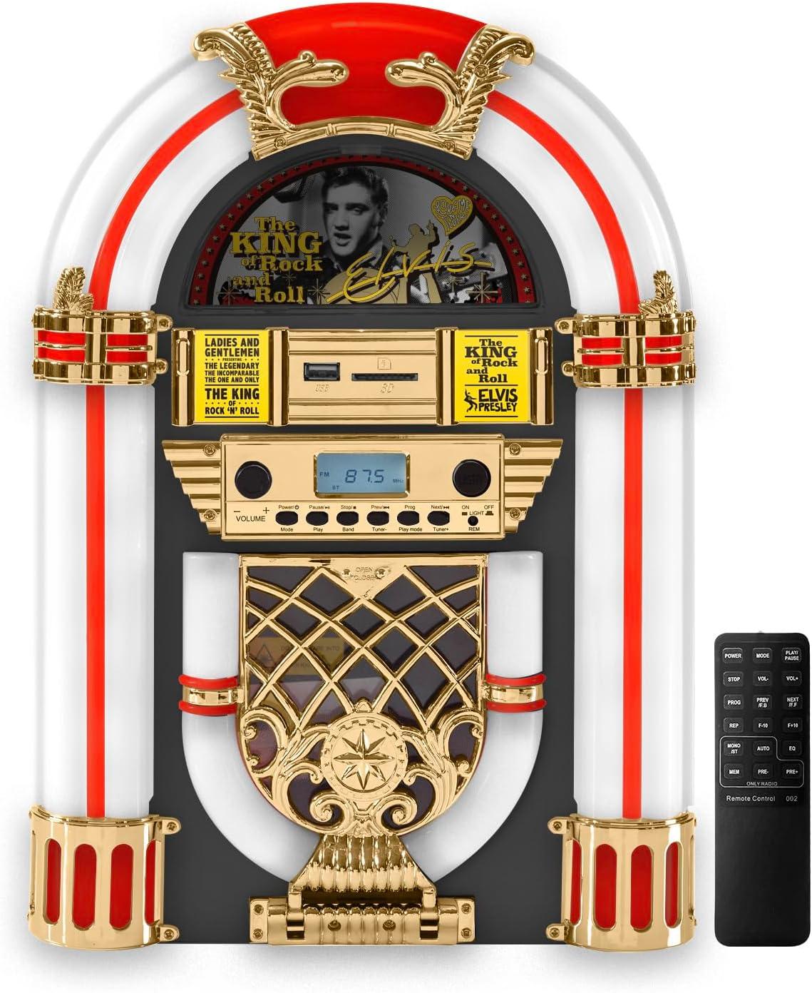 Arkrocket Audio ArkrocketxElvis Presley Mini Jukebox / Tabletop CD Player / Bluetooth Speaker (Black/Gold)