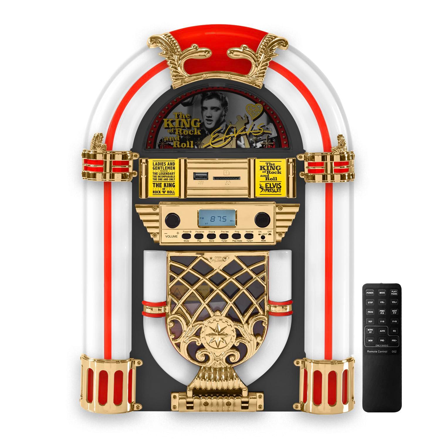 Arkrocket Audio ArkrocketxElvis Presley Mini Jukebox / Tabletop CD Player / Bluetooth Speaker (Black/Gold)