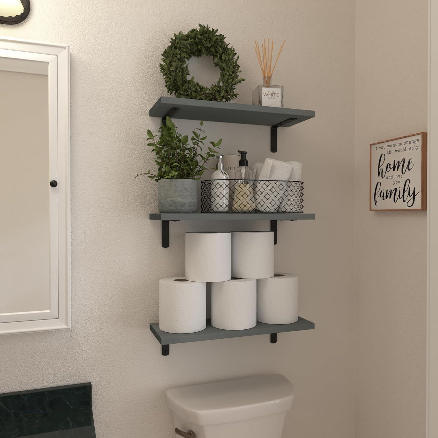 Gray 16.5'' Floating Wall Shelves with Metal Brackets