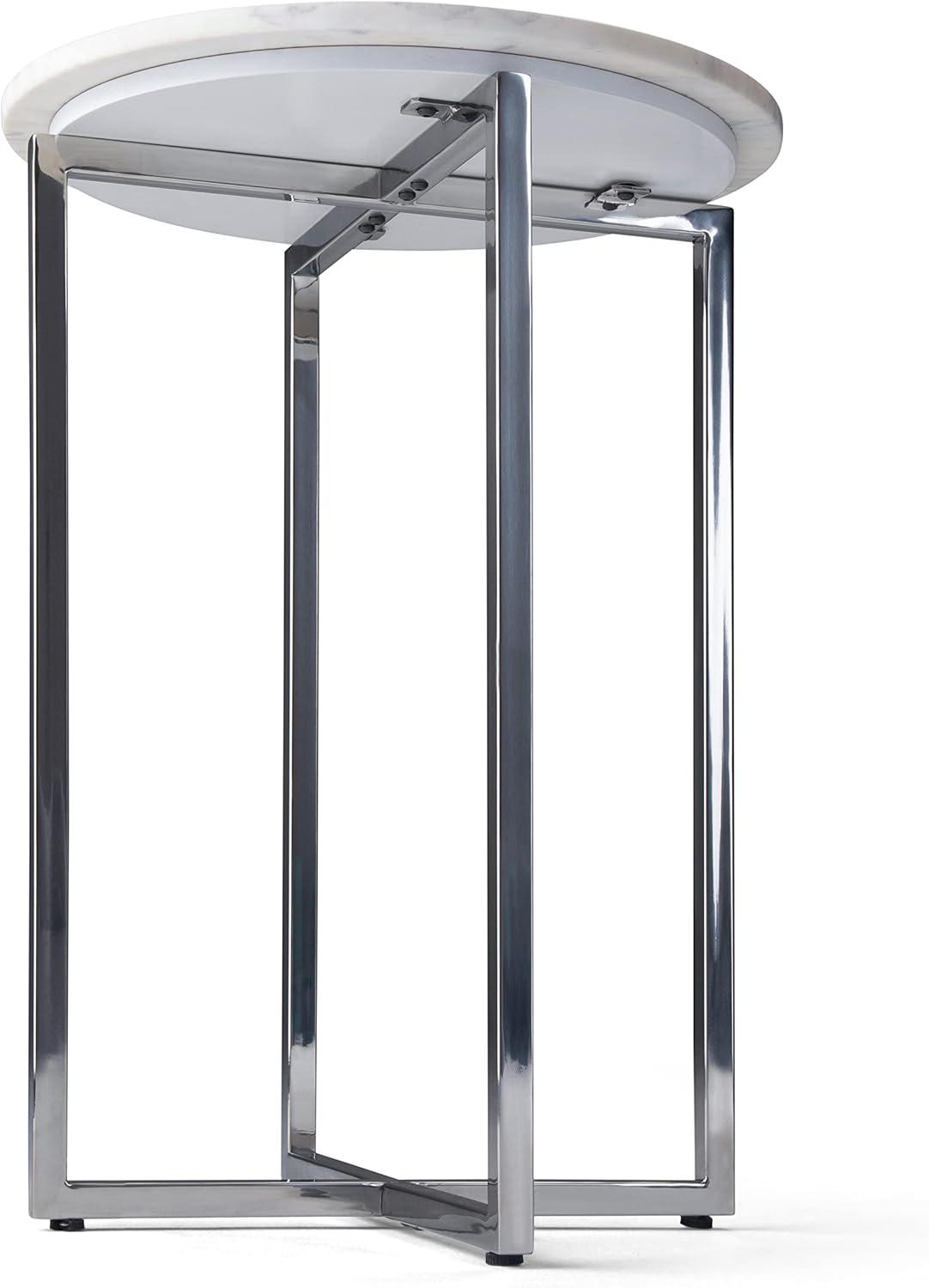 Simpli Home Marsden Modern 18 inch Wide Metal Accent Side Table with Polished Stainless Steel Base in White, Silver