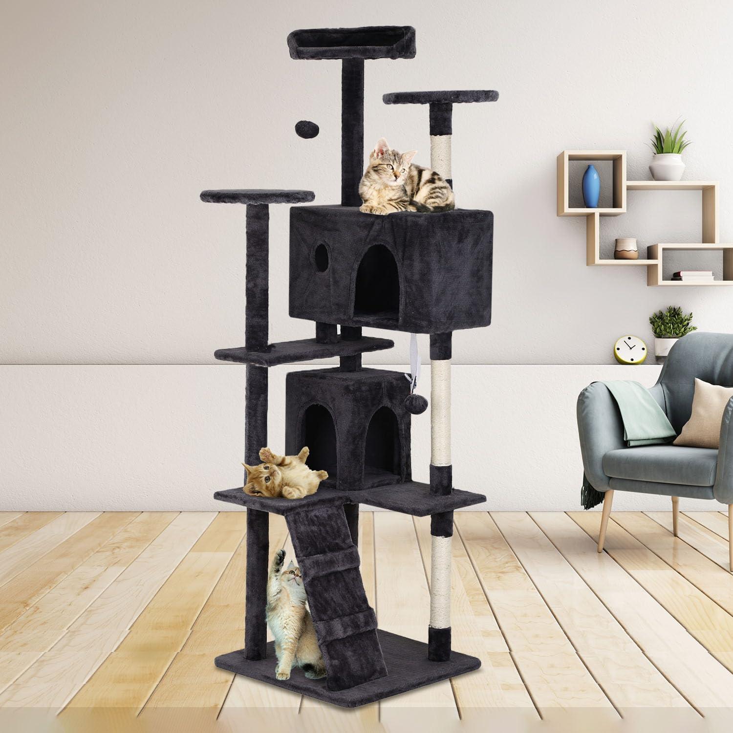 Tucker Murphy Pet™ 70In Cat Tree Tower For Indoor Cats,Multi-Level, Furniture Activity Center With Scratching Posts Stand House Cat Condo With Funny Toys For Kittens Pet Play House,Dark Gray