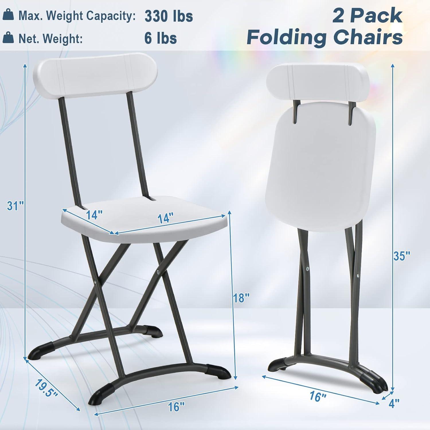 Costway 2-Pack Folding Chair with Metal Curved Feet Wide Seat & Ergonomic Backrest Black/White