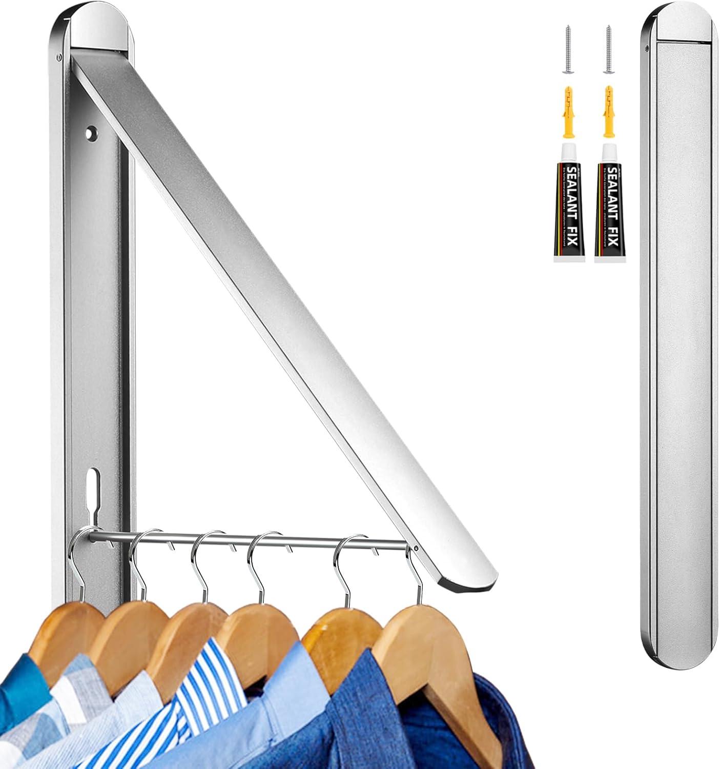 Clothes Drying Rack for Small Laundry Rooms, Clothes Drying Rack Folding Indoor, Wall Mounted Clothes Rack Foldable, (Aluminum, Silver)
