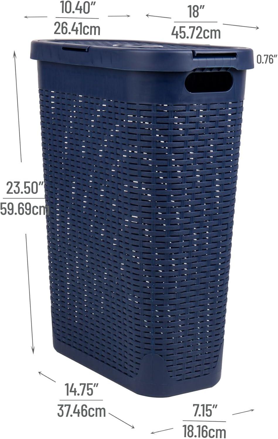 Mind Reader Mind Reader 40L Slim Laundry Hamper, Clothes Basket, Lid, Wicker Design, Plastic