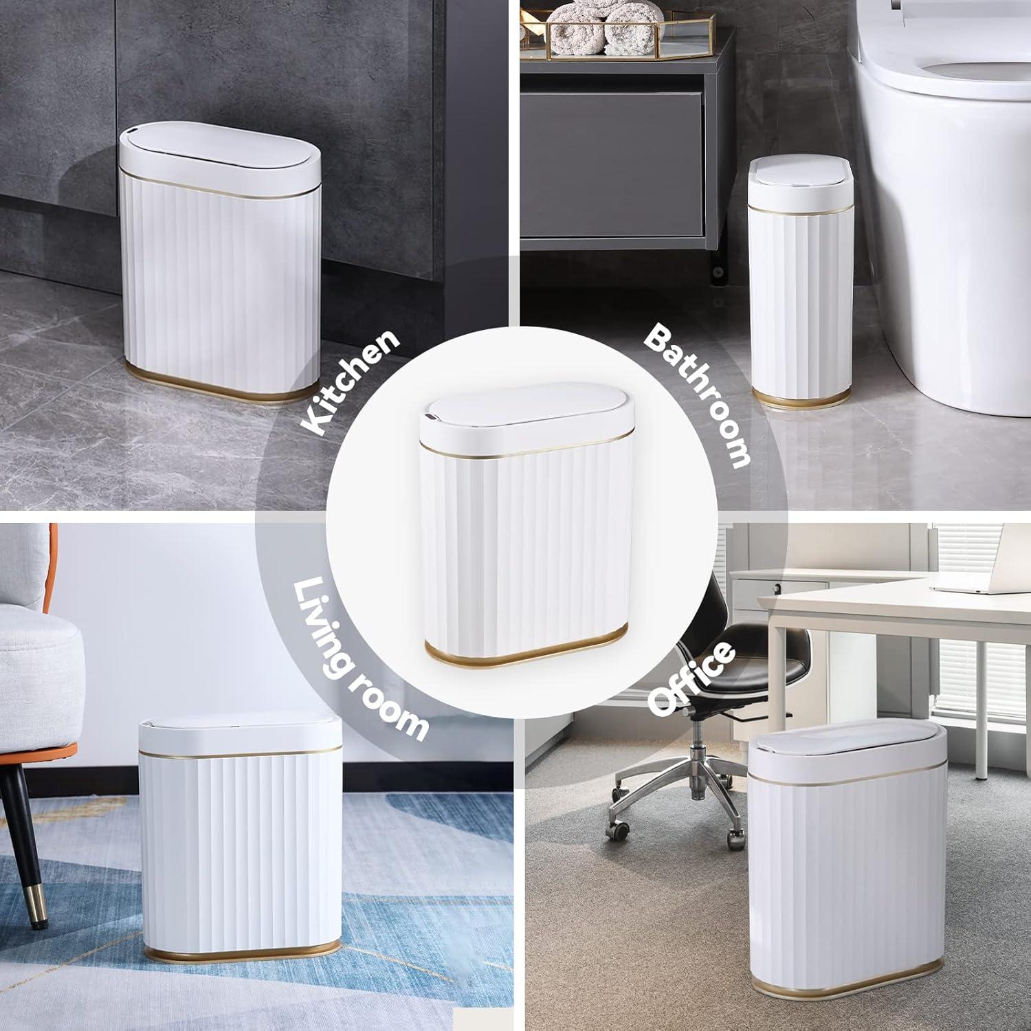 Golden White Oval Touchless Automatic Trash Can, 10L