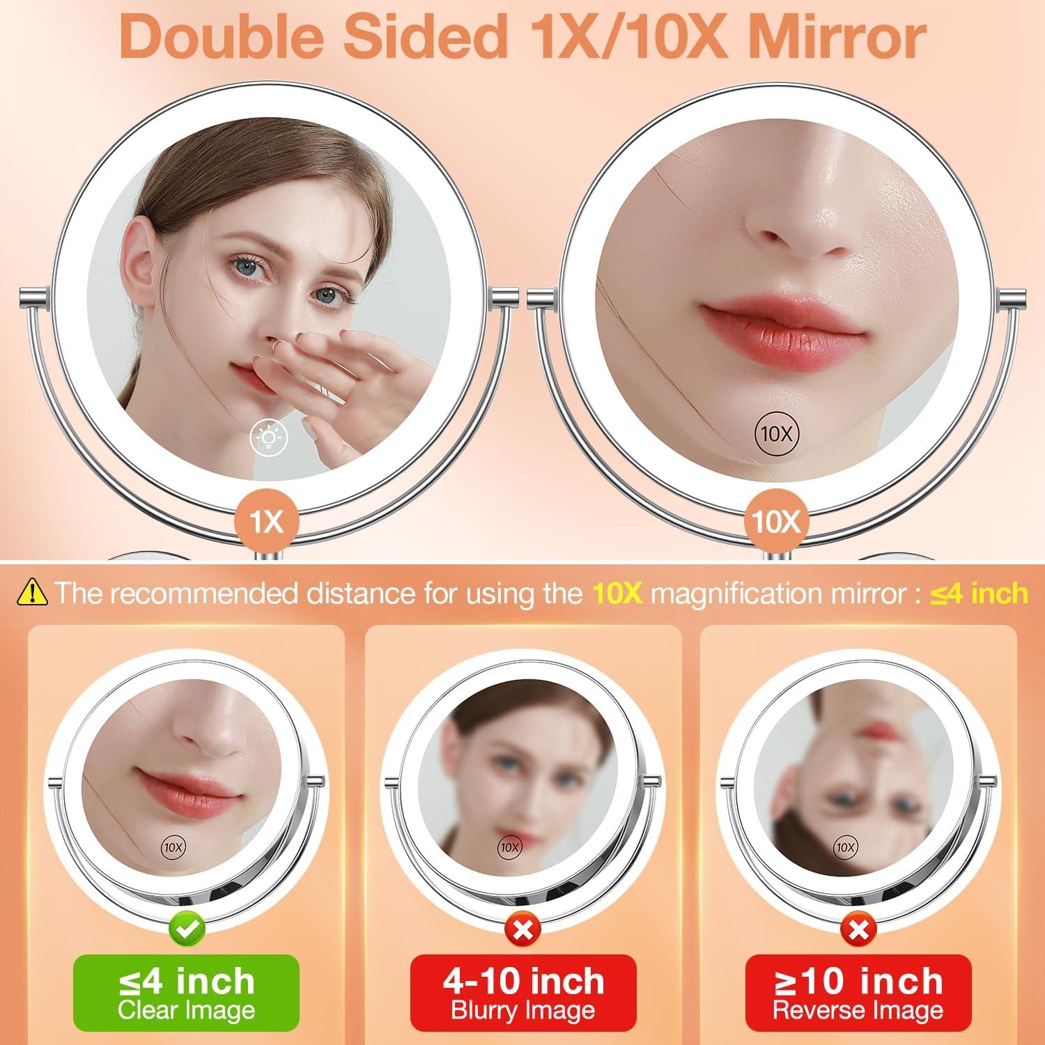 Benbilry 9" Large Size Wall Mounted Makeup Vanity Mirror, 1X/10X Magnifying Double Sided Shaving Mirror for Bathroom, 360° Swivel Extendable Arm Nickel Finish