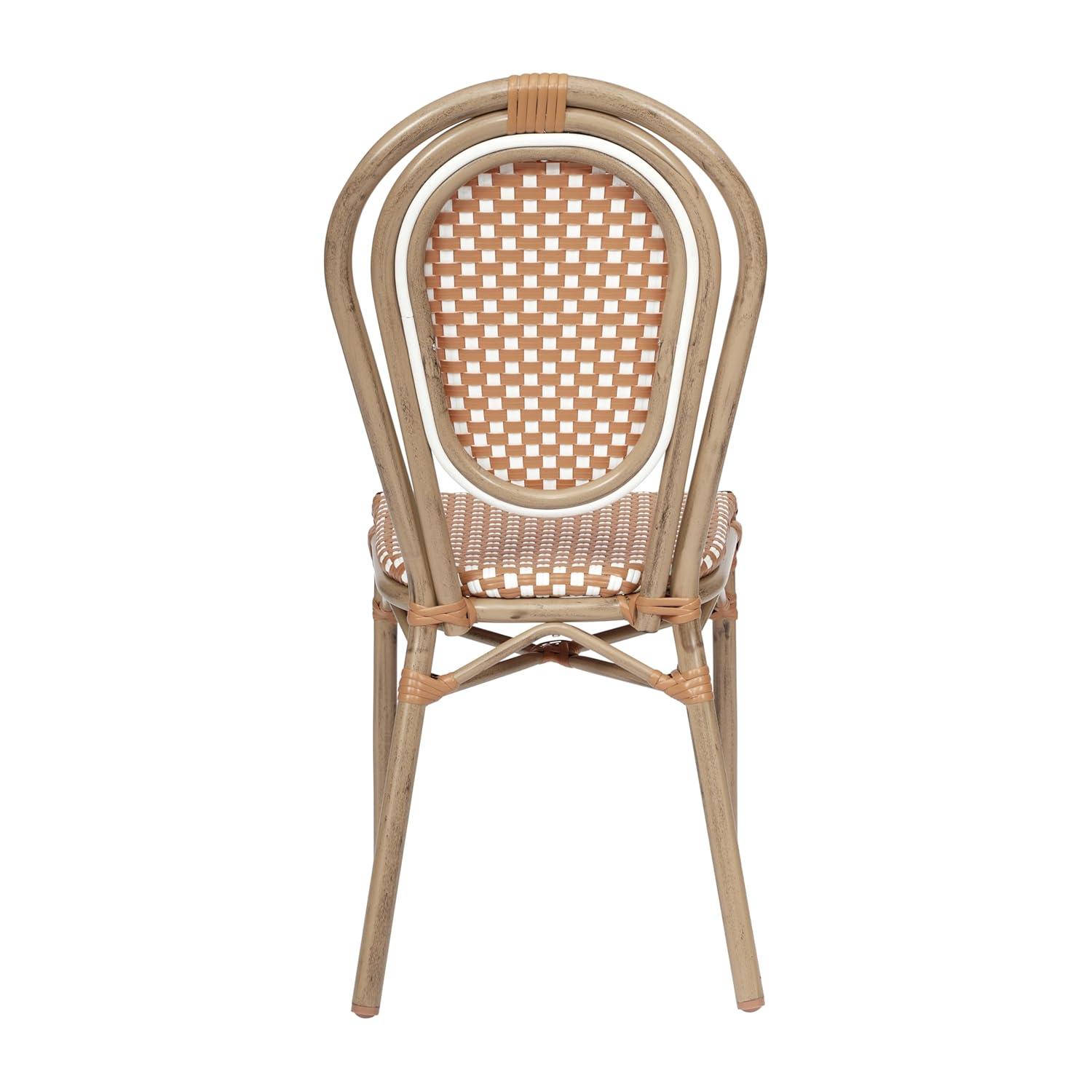 Flash Furniture 4 PK Lourdes Indoor/Outdoor Commercial Thonet Bistro Stack Chair, Natural/White PE Rattan & Bamboo Print Aluminum Frame in Light Nat