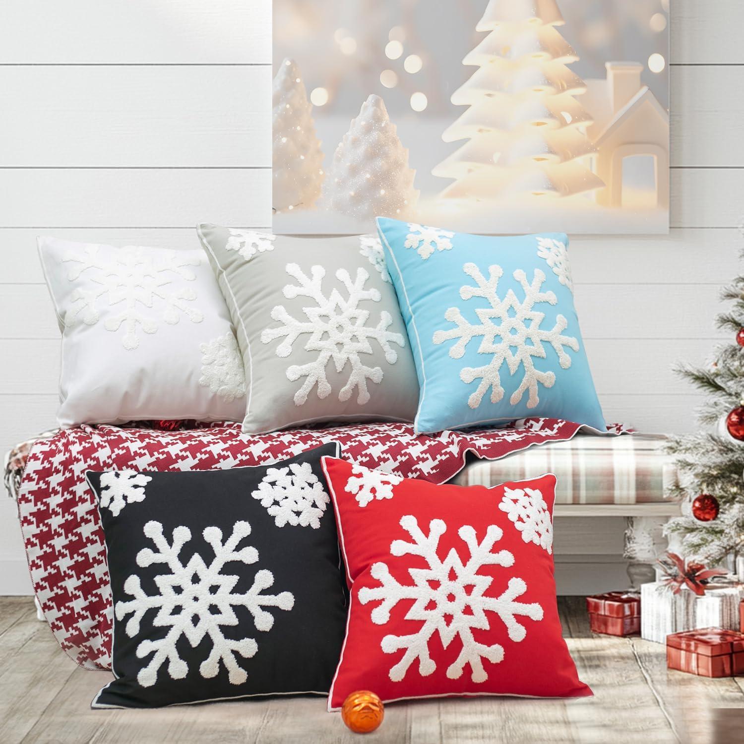 Red Cotton Embroidered Snowflake Euro Pillowcase Pair