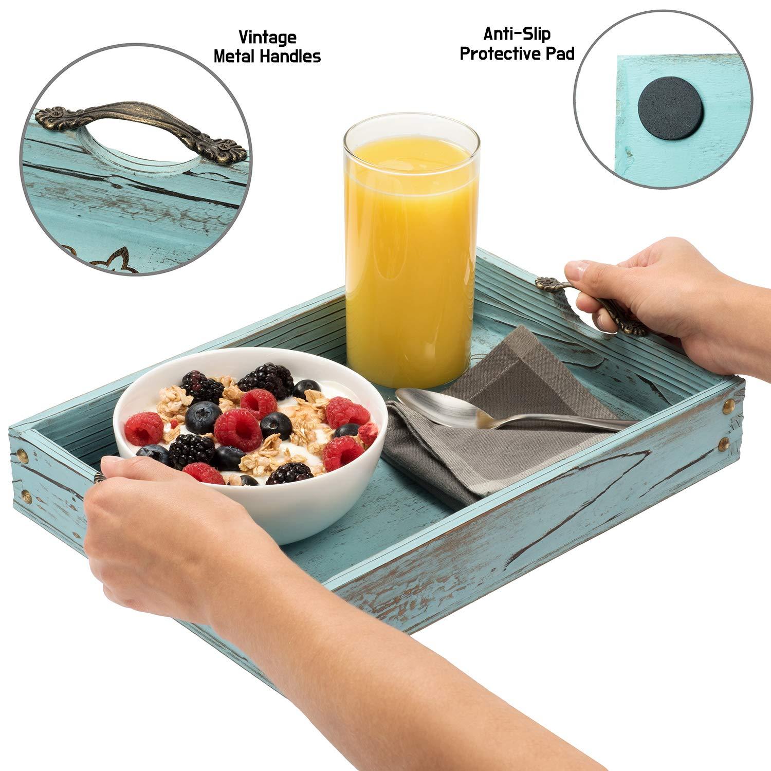 Modern 5th - Vintage Aqua Blue Rustic Wooden Serving Trays with Handles(Set of 3) Pattern Designed