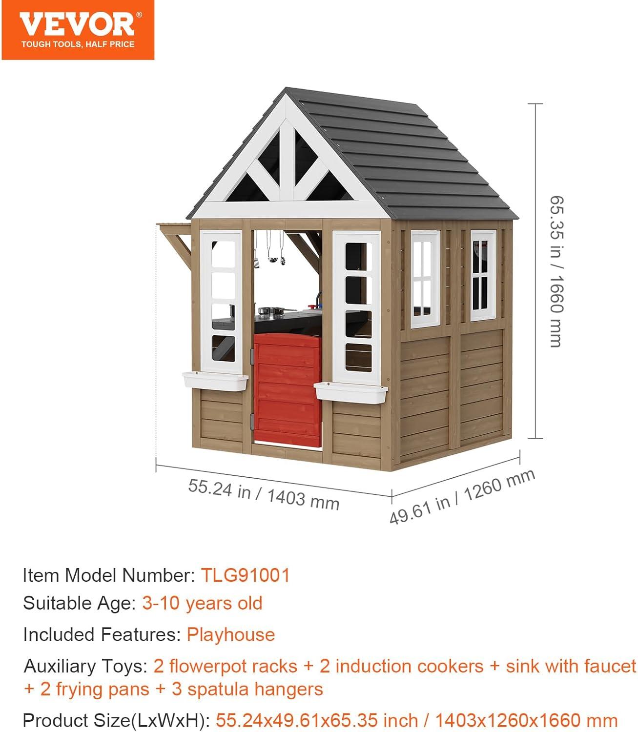 Modern Cedar Outdoor Playhouse with Kitchen and Flower Pot Holder