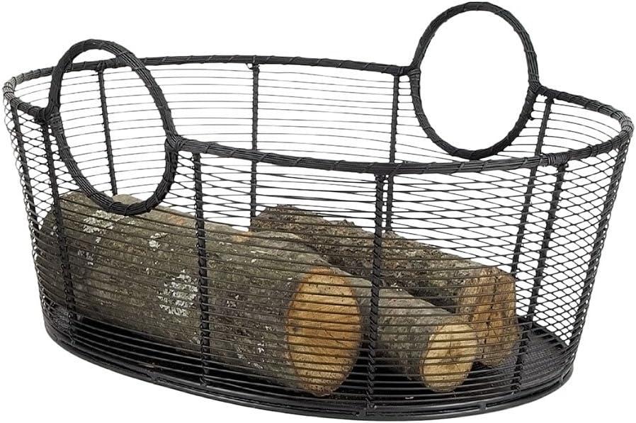 25.5" Large Hand-Woven Steel Harvest Basket: Sturdy O-Handles, Solid Base - ACHLA Designs