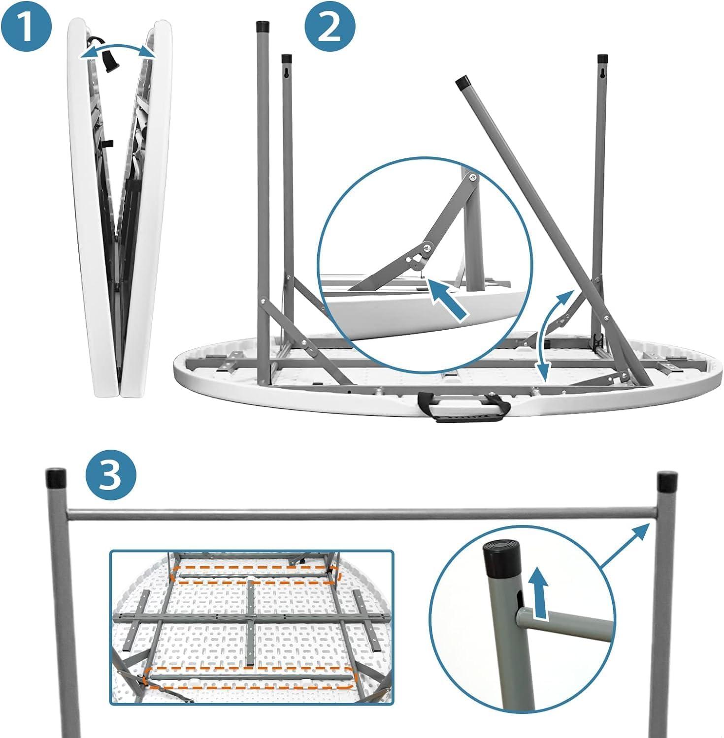 48'' White Resin Round Folding Table with Steel Frame