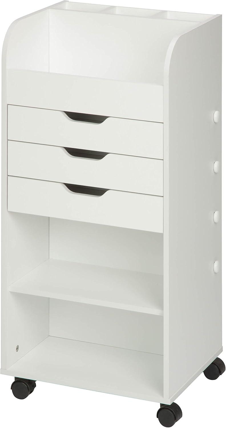 White 3-Drawer Particleboard Craft Storage Cart with Wheels