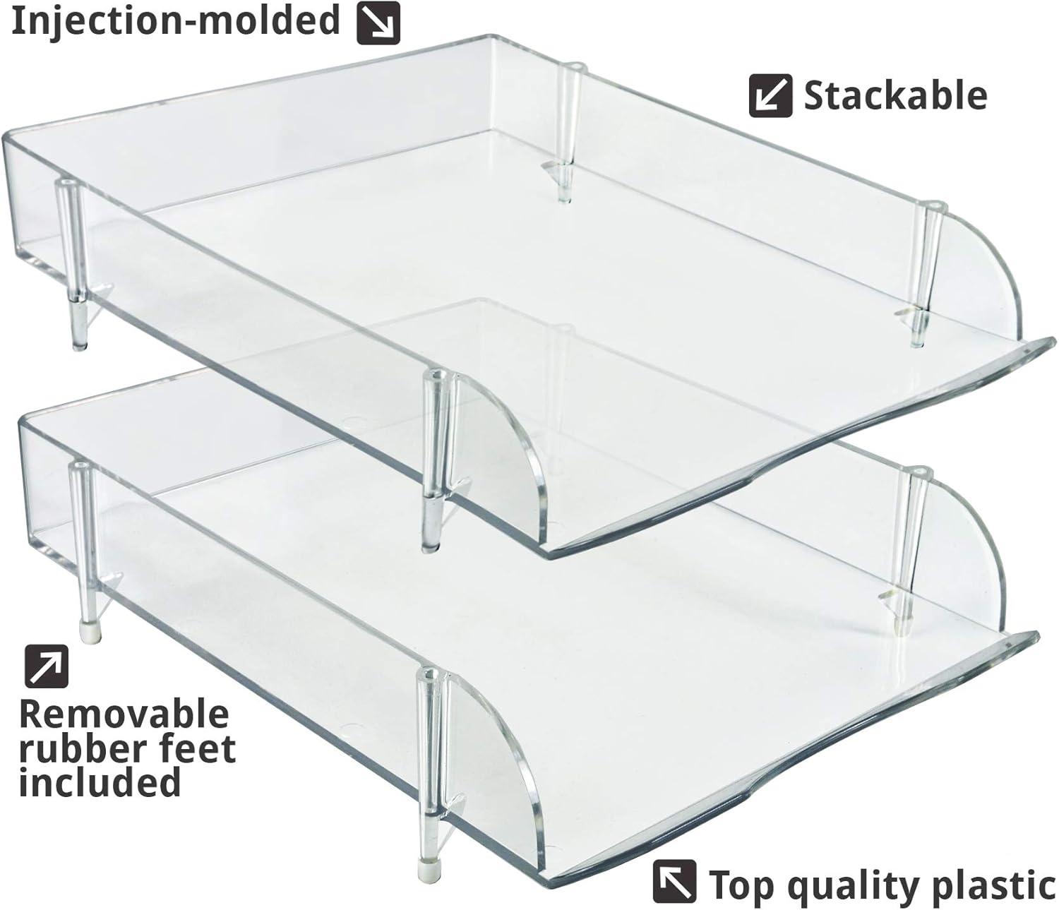 Stackable Clear Letter Tray Desk Organizer, 4-Pack