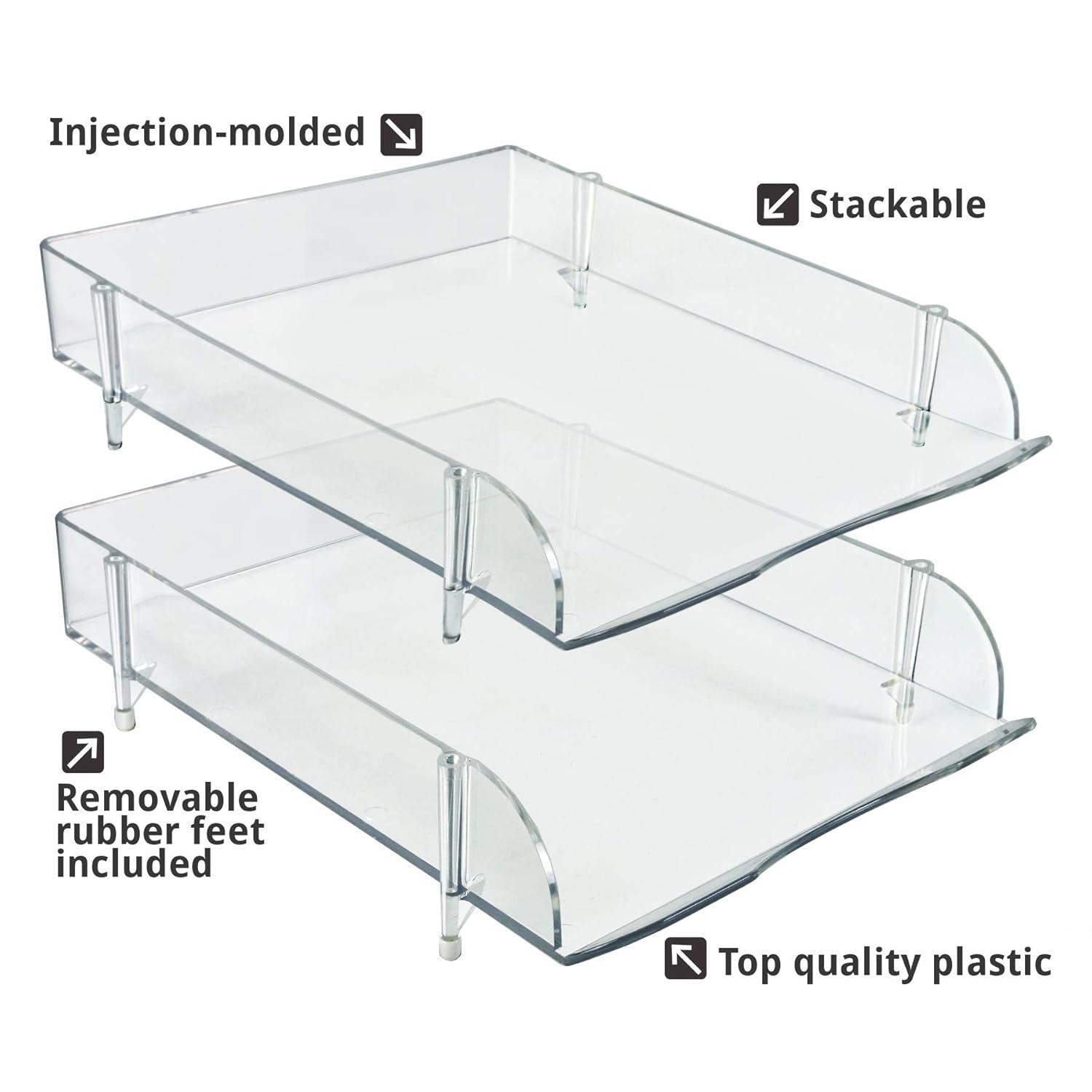 Stackable Clear Letter Tray Desk Organizer, 4-Pack (Set of 4)