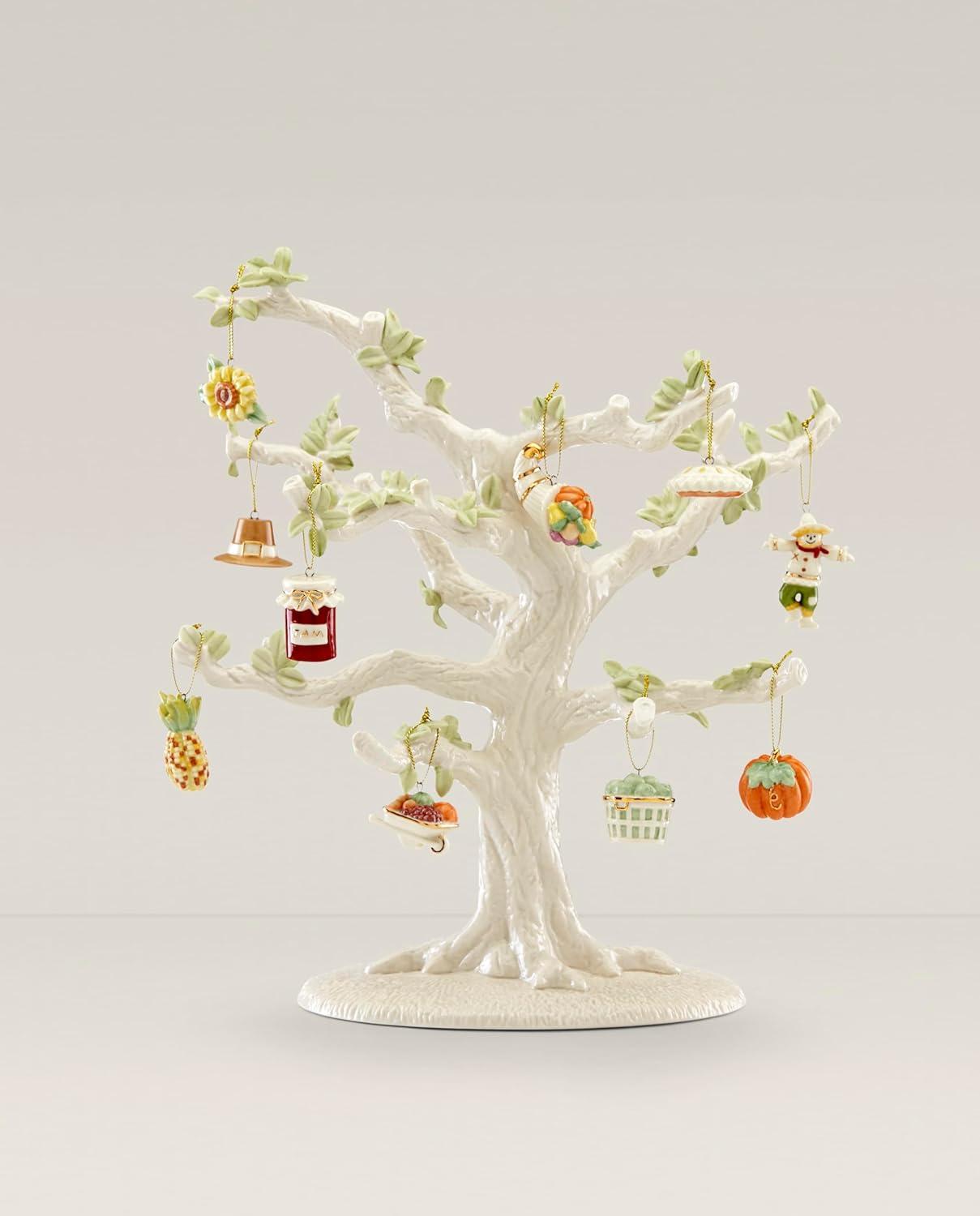 Ivory Porcelain Autumn Tree with 10 Mini Ornaments